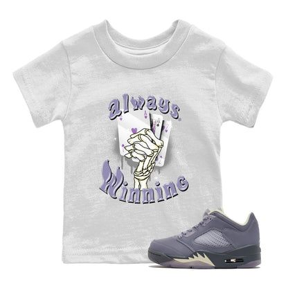 Air Jordan 5 Indigo Haze Sneaker Match Tees Always Winning 5s Indigo Haze Tee Sneaker Release Tees Kids Shirts White 1