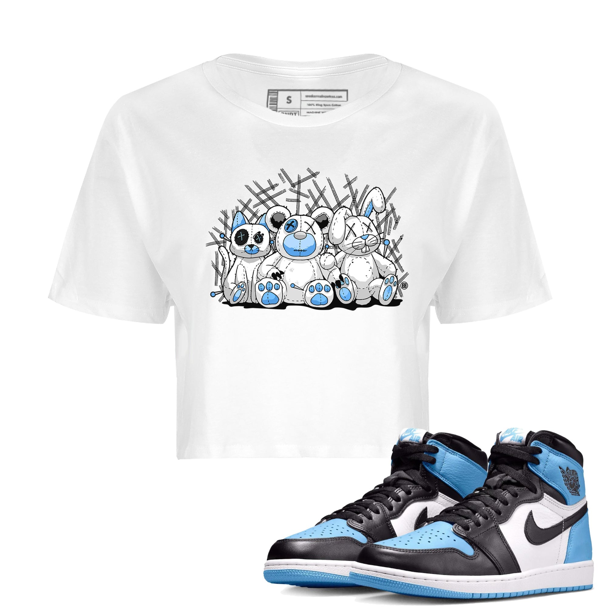 Air Jordan 1 Retro High OG UNC Toe Shirt to match Jordans Animal Homies Streetwear Sneaker Shirt AJ1 UNC Toe Streetwear Sneaker Shirt Crop T-Shirts White 2