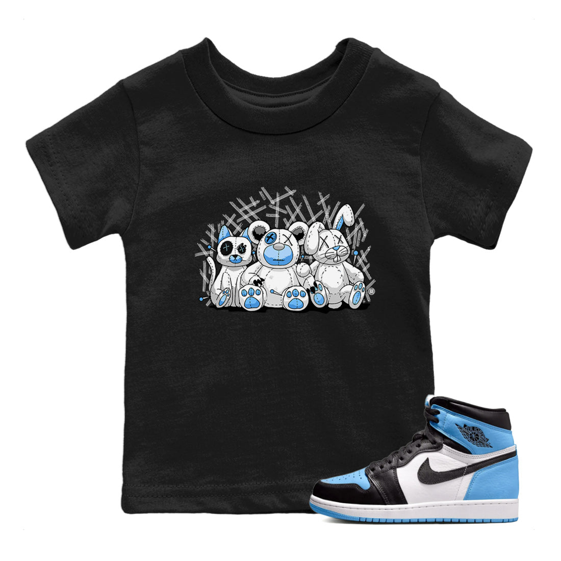 Air Jordan 1 Retro High OG UNC Toe Shirt to match Jordans Animal Homies Streetwear Sneaker Shirt AJ1 UNC Toe Streetwear Sneaker Shirt Kids and Baby Tees Black 1