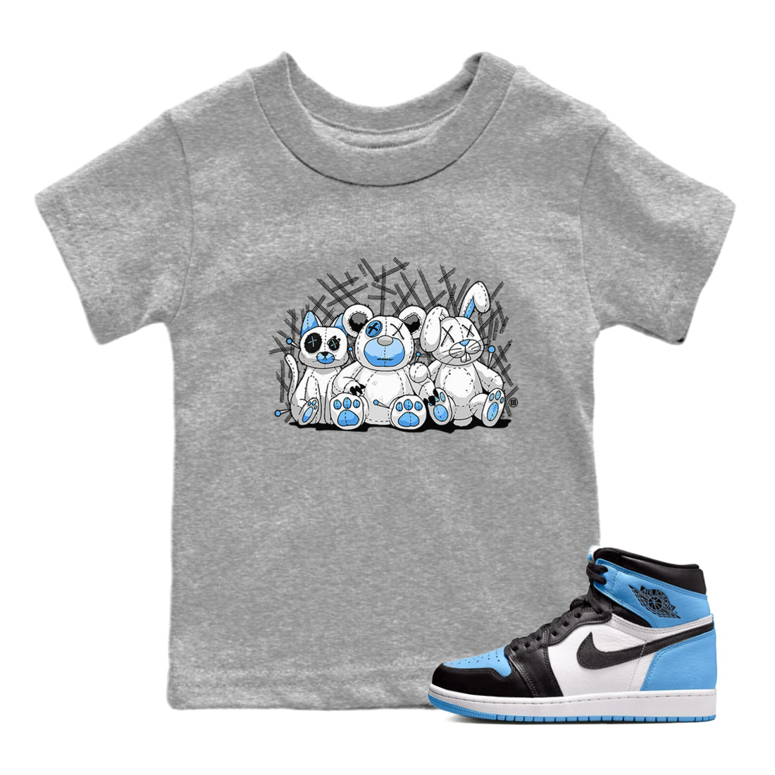 Air Jordan 1 Retro High OG UNC Toe Shirt to match Jordans Animal Homies Streetwear Sneaker Shirt AJ1 UNC Toe Streetwear Sneaker Shirt Kids and Baby Tees Heather Grey 1