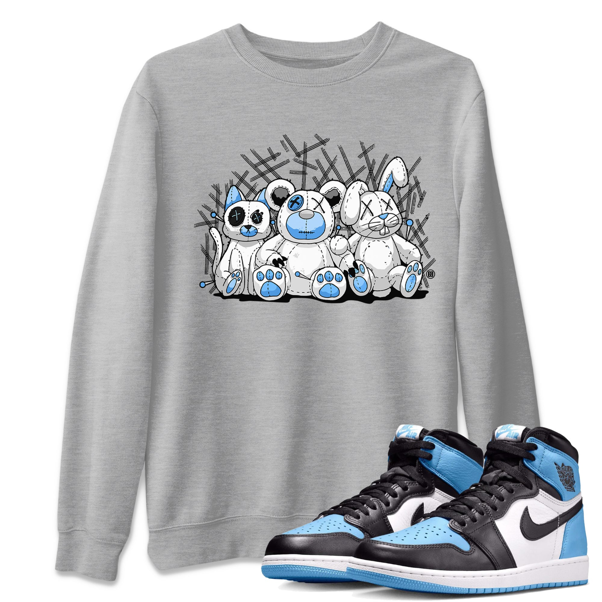 Air Jordan 1 Retro High OG UNC Toe Shirt to match Jordans Animal Homies Streetwear Sneaker Shirt AJ1 UNC Toe Streetwear Sneaker Shirt Crew Neck T-Shirts Heather Grey 1