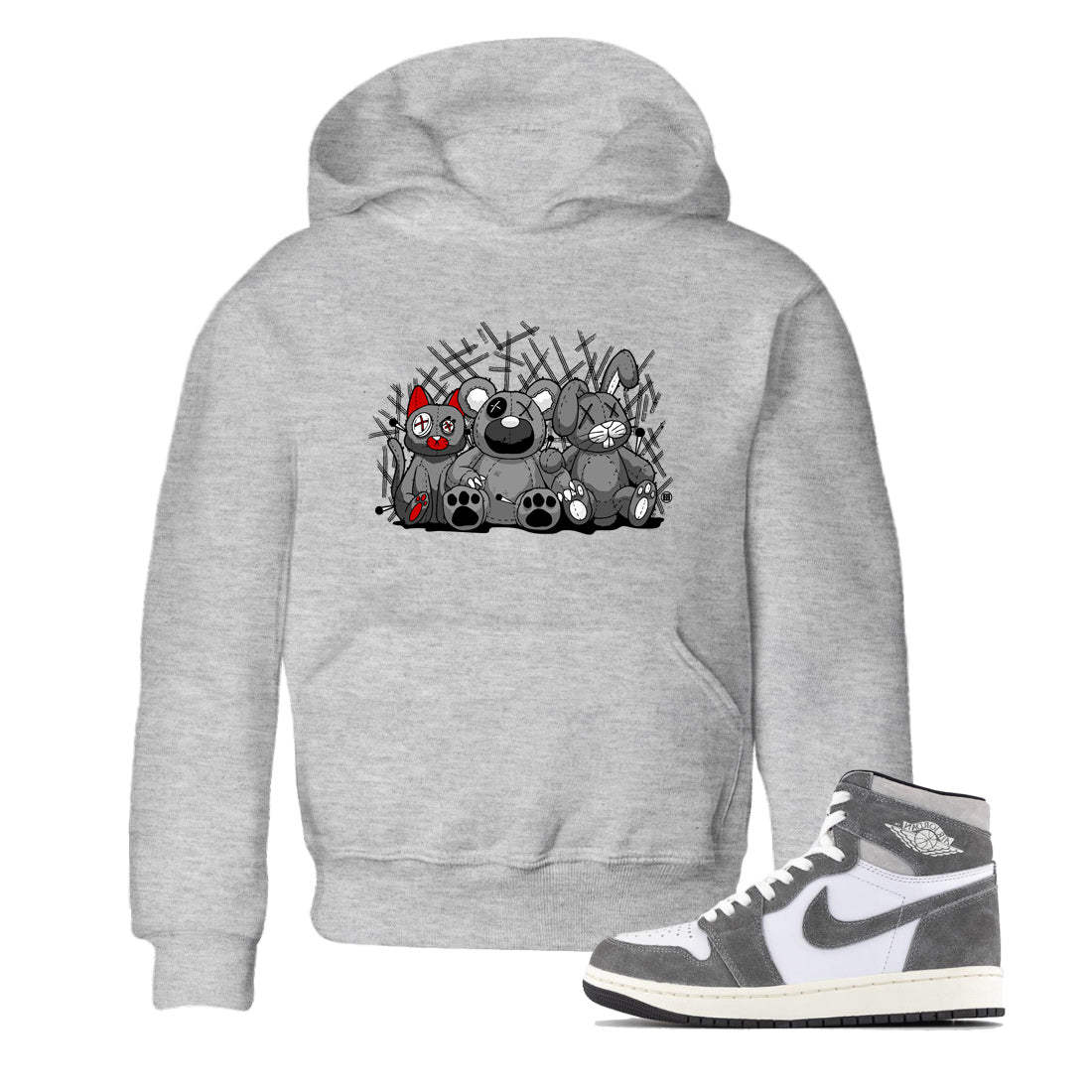 Air Jordan 1 Washed Heritage Sneaker Match Tees Animal Homies Streetwear Sneaker Shirt Air Jordan 1 Washed Heritage Shirts Kids Shirts Heather Grey 1
