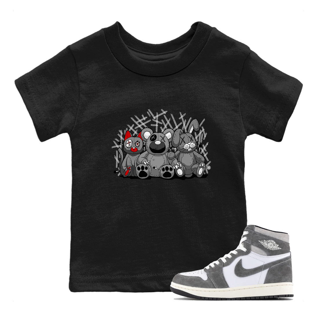 Air Jordan 1 Washed Heritage Sneaker Match Tees Animal Homies Streetwear Sneaker Shirt Air Jordan 1 Washed Heritage Shirts Kids Shirts Black 1