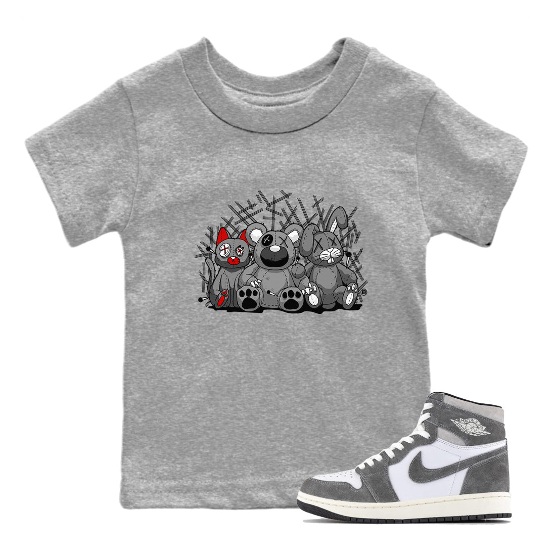 Air Jordan 1 Washed Heritage Sneaker Match Tees Animal Homies Streetwear Sneaker Shirt Air Jordan 1 Washed Heritage Shirts Kids Shirts Heather Grey 1