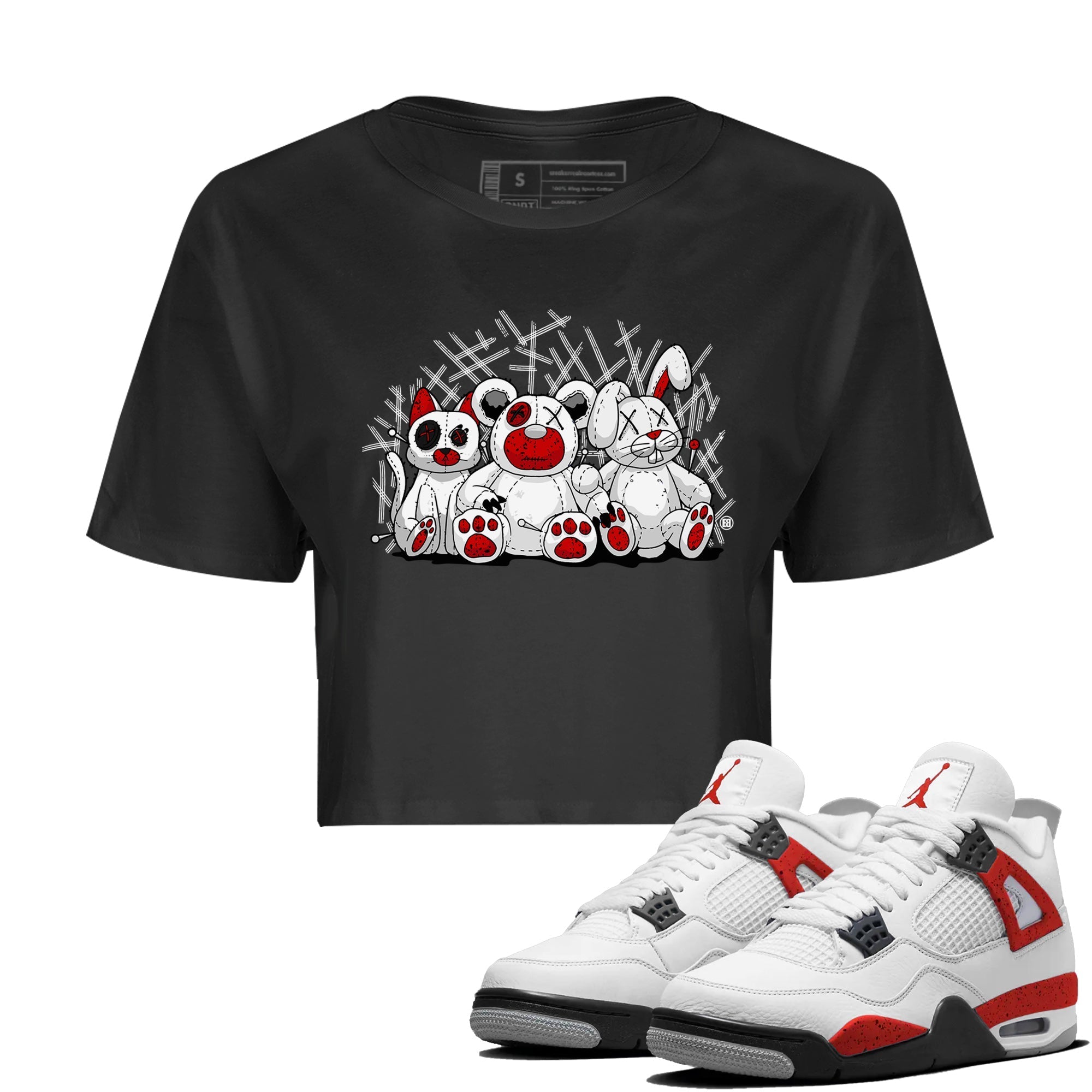 Air Jordan 4 Red Cement Sneaker Match Tees Animal Homies Streetwear Sneaker Shirt AJ4 Red Cement Tee Women's Shirts Black 1