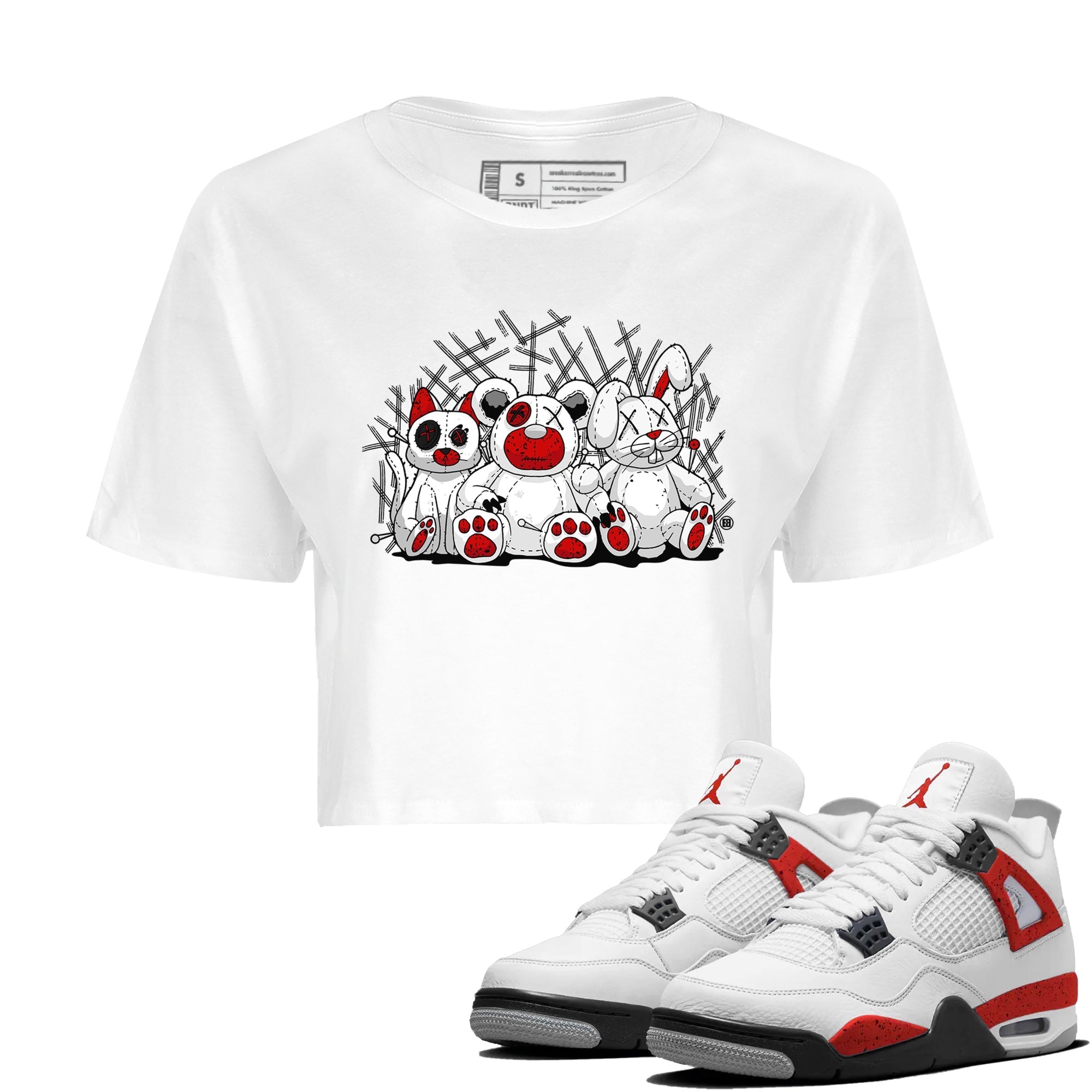 Air Jordan 4 Red Cement Sneaker Match Tees Animal Homies Streetwear Sneaker Shirt AJ4 Red Cement Tee Women's Shirts White 1