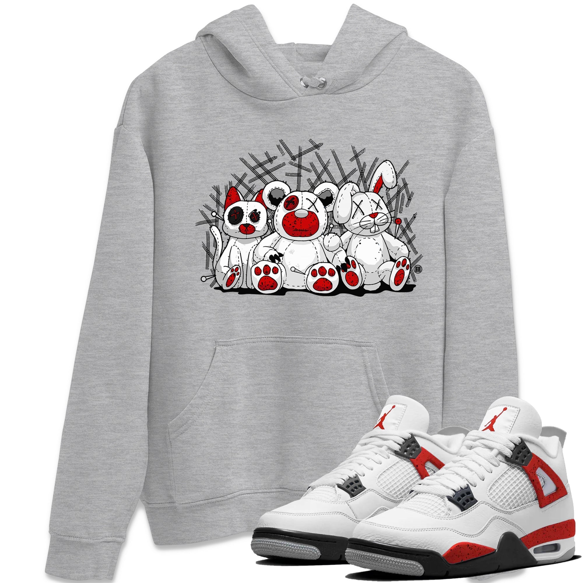 Air Jordan 4 Red Cement Sneaker Match Tees Animal Homies Streetwear Sneaker Shirt AJ4 Red Cement Tee Unisex Shirts Heather Grey 1