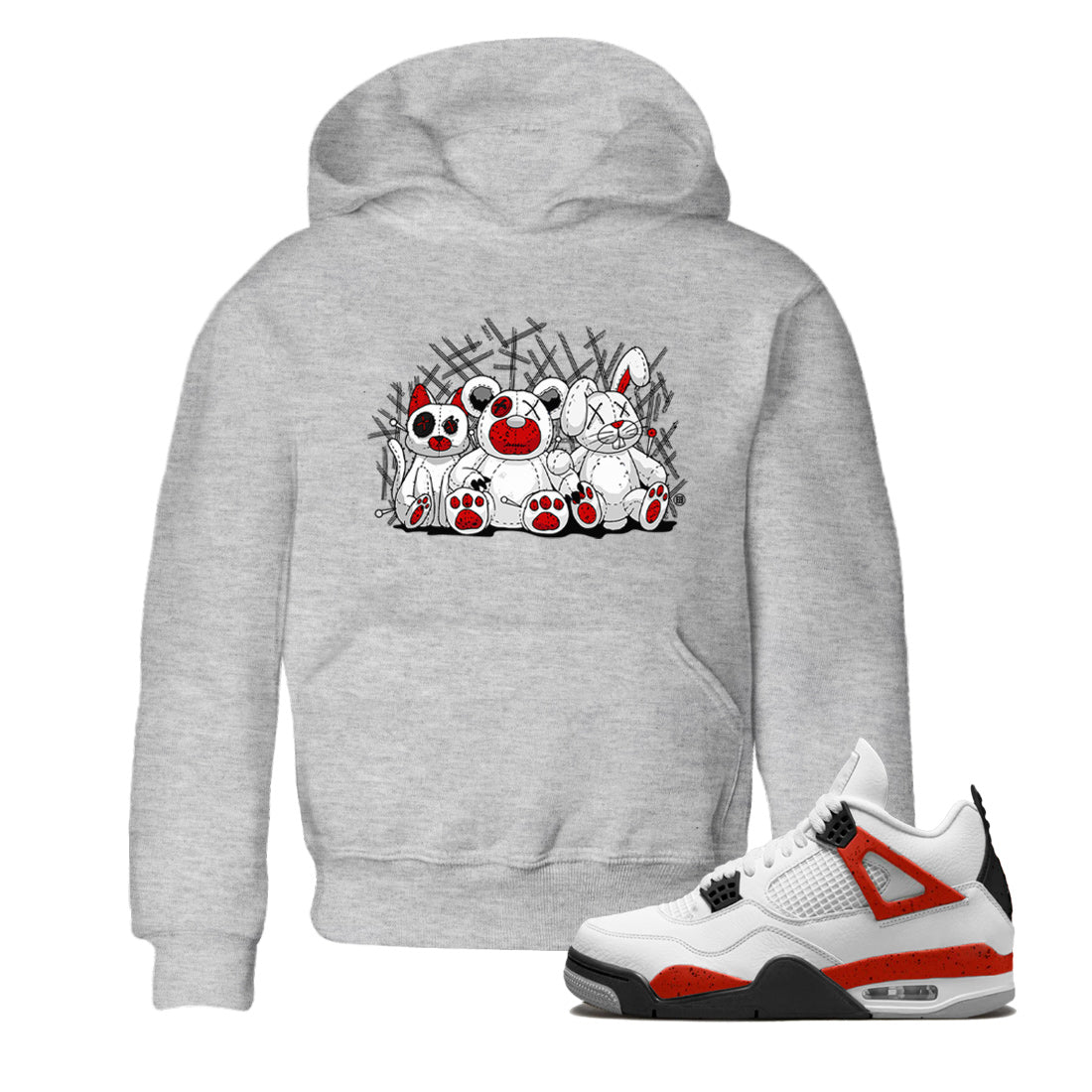 Air Jordan 4 Red Cement Sneaker Match Tees Animal Homies Streetwear Sneaker Shirt AJ4 Red Cement Tee Kids Shirts Heather Grey 1