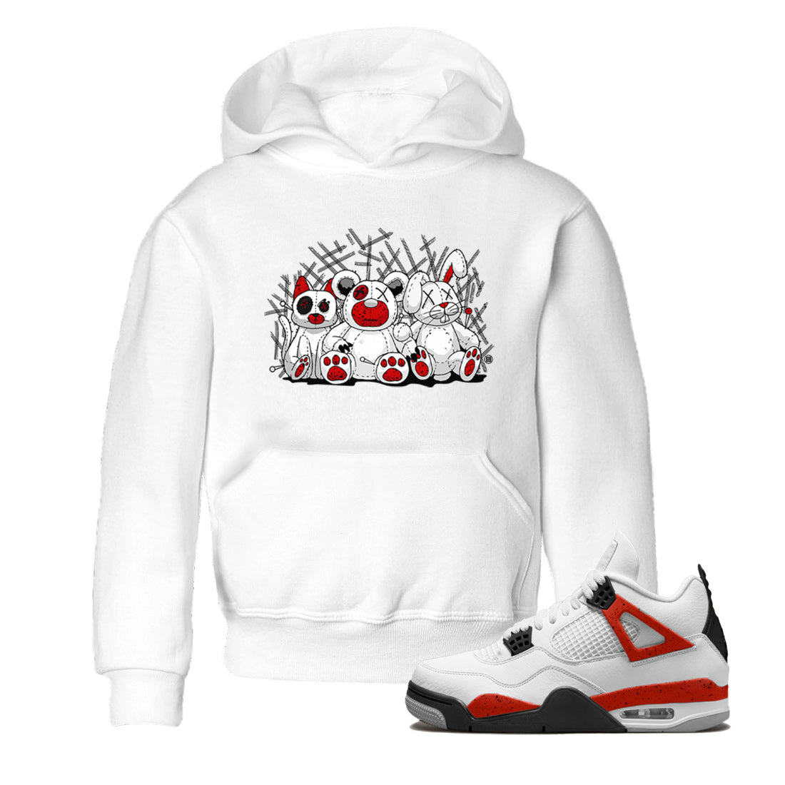 Air Jordan 4 Red Cement Sneaker Match Tees Animal Homies Streetwear Sneaker Shirt AJ4 Red Cement Tee Kids Shirts White 1