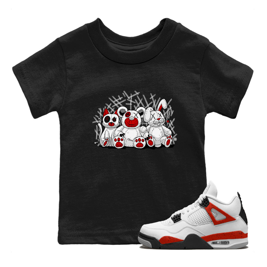 Air Jordan 4 Red Cement Sneaker Match Tees Animal Homies Streetwear Sneaker Shirt AJ4 Red Cement Tee Kids Shirts Black 1
