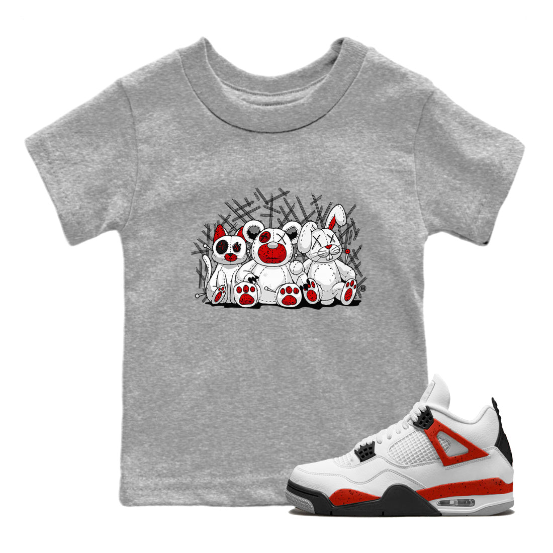 Air Jordan 4 Red Cement Sneaker Match Tees Animal Homies Streetwear Sneaker Shirt AJ4 Red Cement Tee Kids Shirts Heather Grey 1