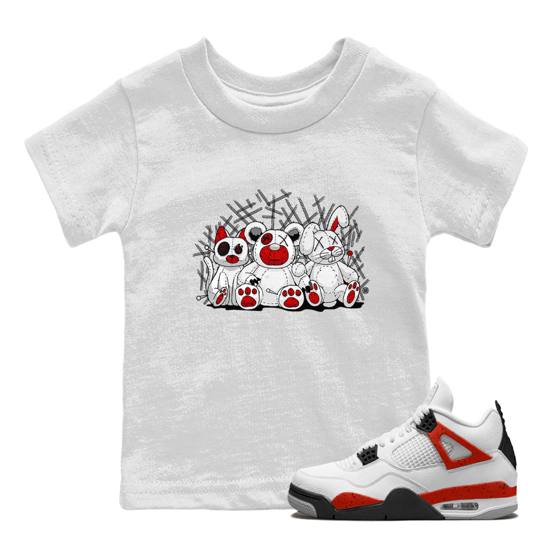 Air Jordan 4 Red Cement Sneaker Match Tees Animal Homies Streetwear Sneaker Shirt AJ4 Red Cement Tee Kids Shirts White 1