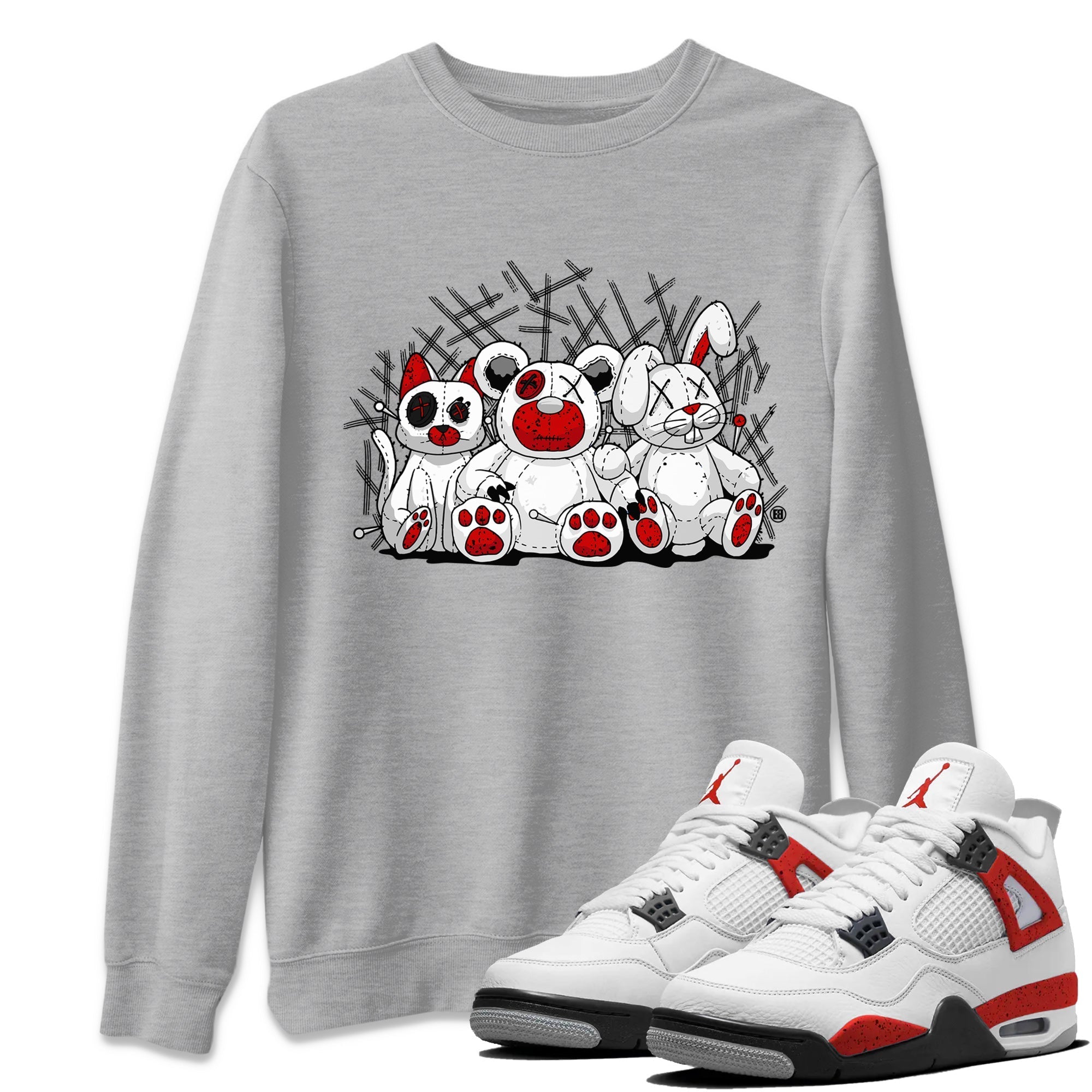 Air Jordan 4 Red Cement Sneaker Match Tees Animal Homies Streetwear Sneaker Shirt AJ4 Red Cement Tee Unisex Shirts Heather Grey 1