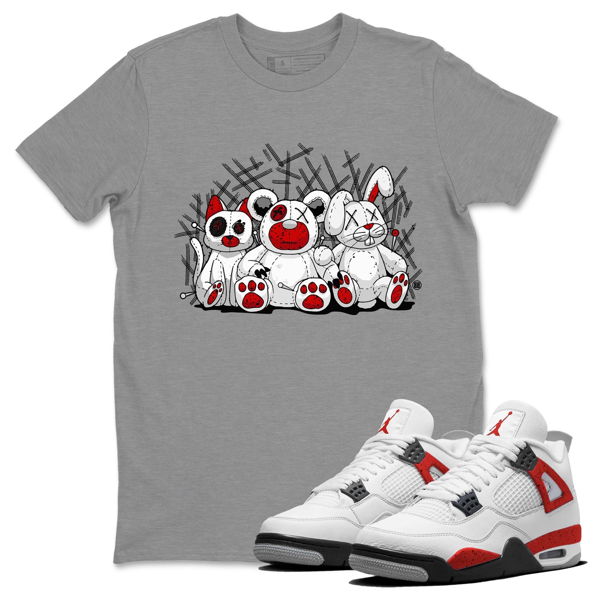 Air Jordan 4 Red Cement Sneaker Match Tees Animal Homies Streetwear Sneaker Shirt AJ4 Red Cement Tee Unisex Shirts Heather Grey 1