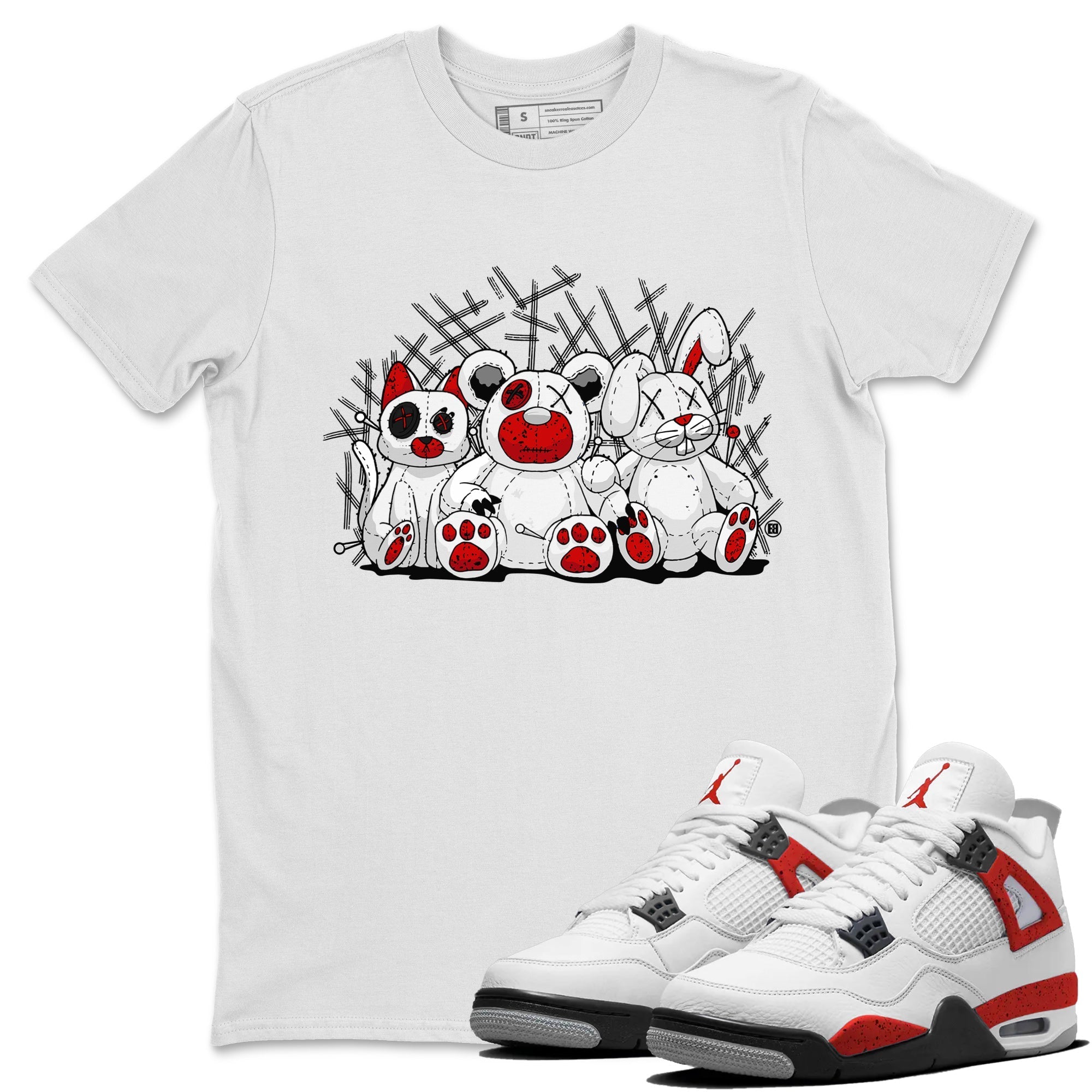 Air Jordan 4 Red Cement Sneaker Match Tees Animal Homies Streetwear Sneaker Shirt AJ4 Red Cement Tee Unisex Shirts White 1