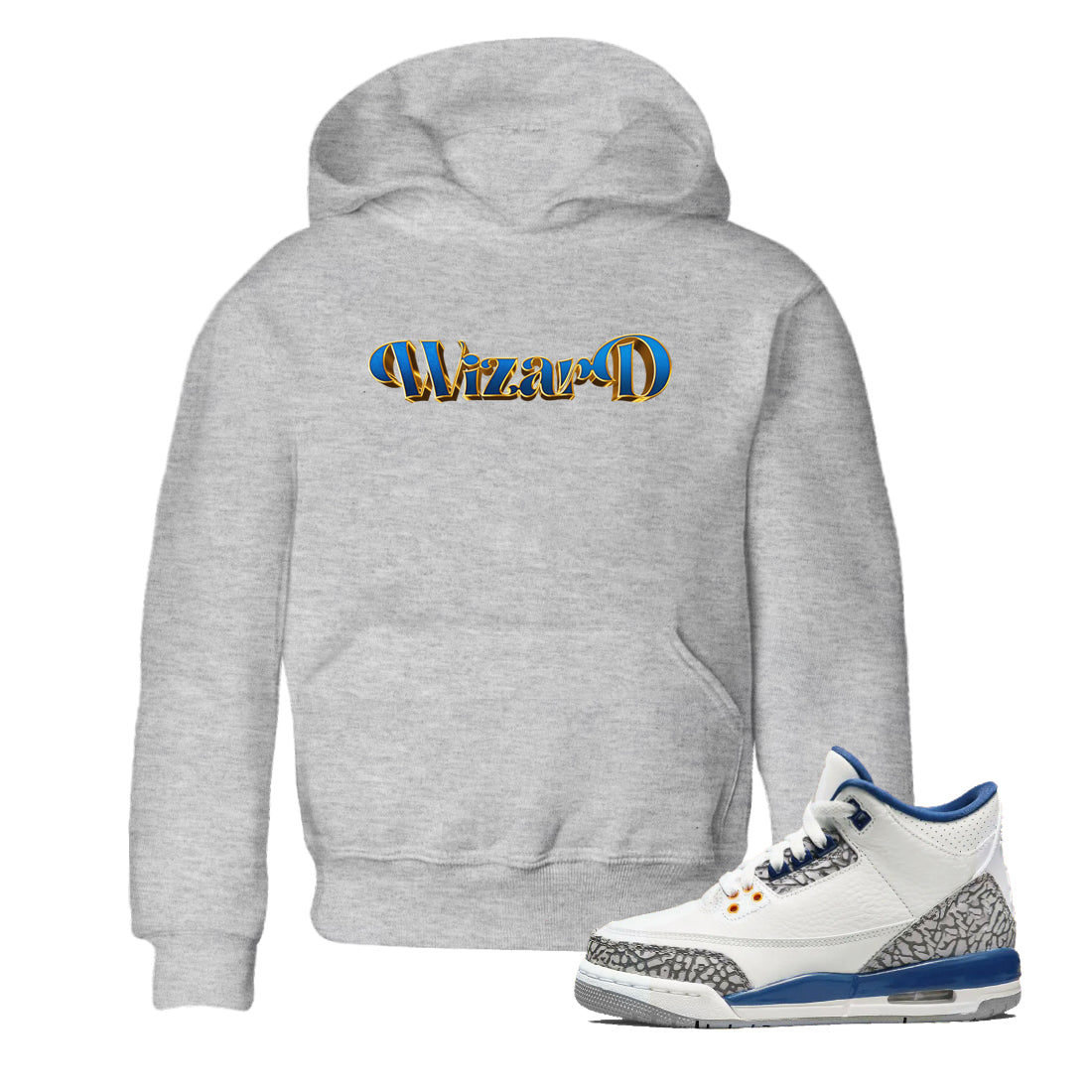 Air Jordan 3 Wizards Sneaker Match Tees Antique Typo Sneaker Tees AJ3 Wizards Drip Gear Zone Kids Shirts Heather Grey 1