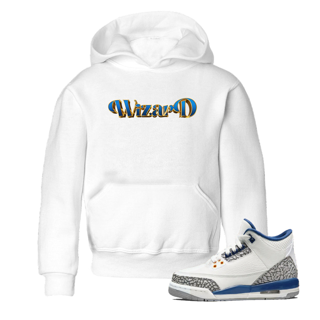 Air Jordan 3 Wizards Sneaker Match Tees Antique Typo Sneaker Tees AJ3 Wizards Drip Gear Zone Kids Shirts White 1