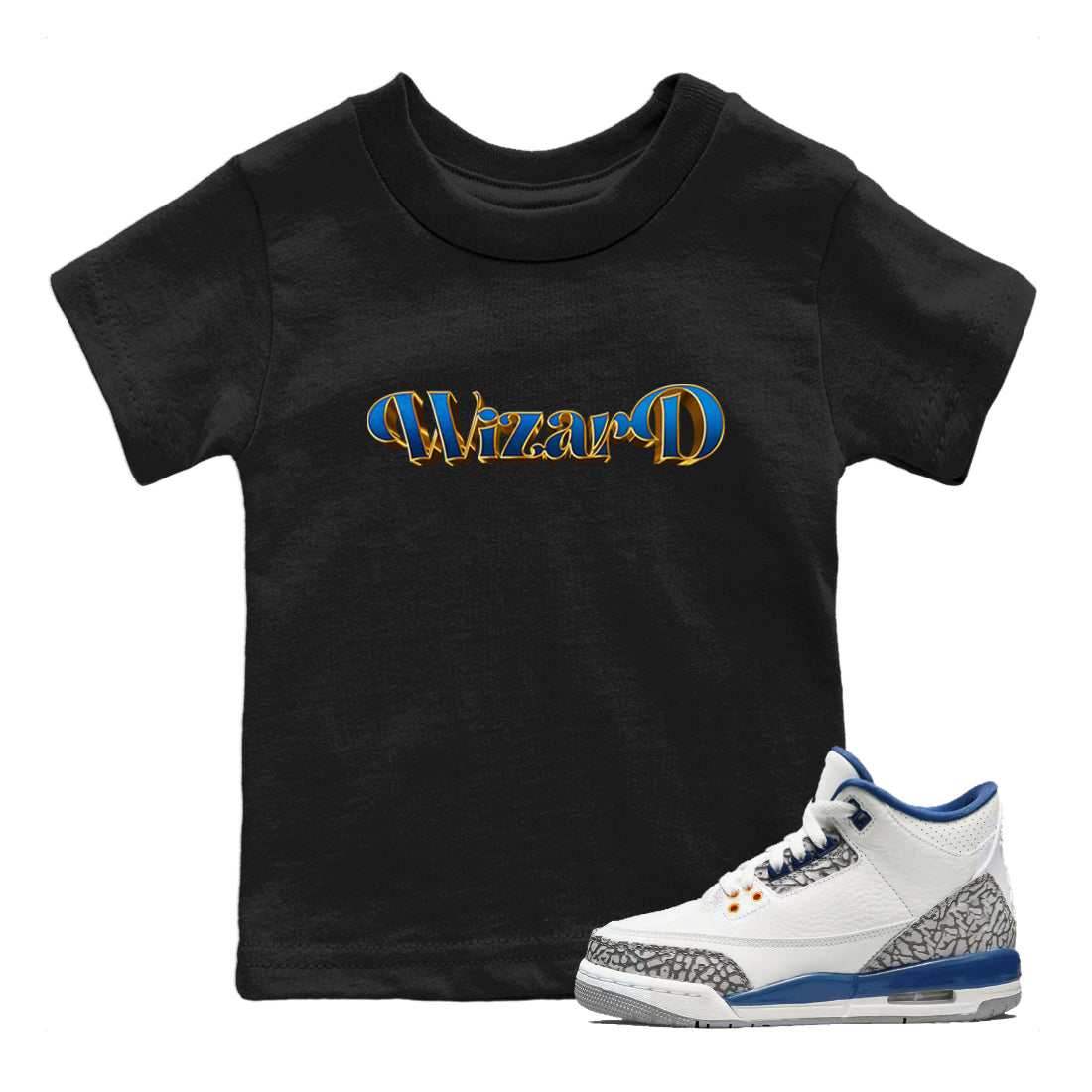 Air Jordan 3 Wizards Sneaker Match Tees Antique Typo Sneaker Tees AJ3 Wizards Drip Gear Zone Kids Shirts Black 1
