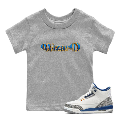 Air Jordan 3 Wizards Sneaker Match Tees Antique Typo Sneaker Tees AJ3 Wizards Drip Gear Zone Kids Shirts Heather Grey 1