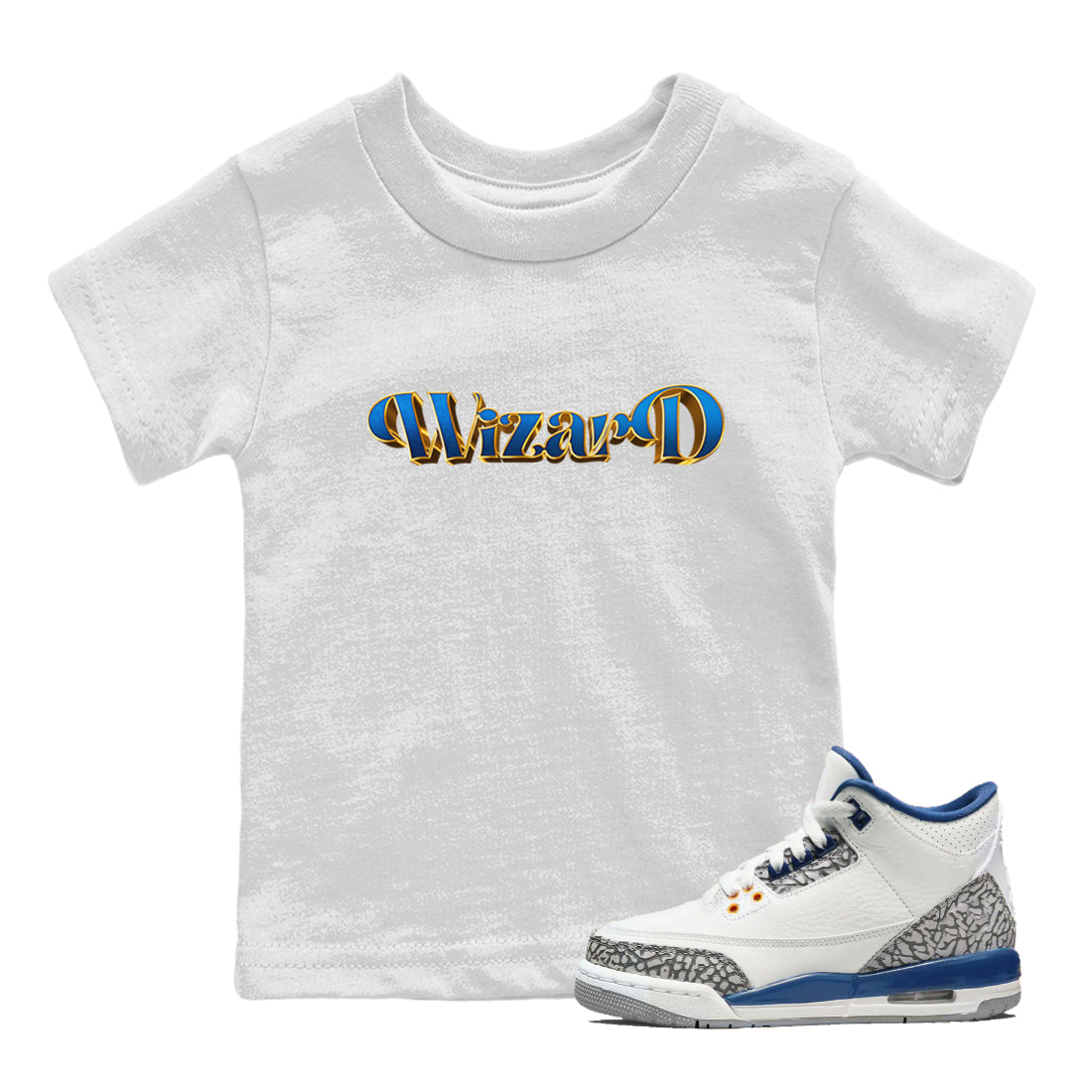 Air Jordan 3 Wizards Sneaker Match Tees Antique Typo Sneaker Tees AJ3 Wizards Drip Gear Zone Kids Shirts White 1