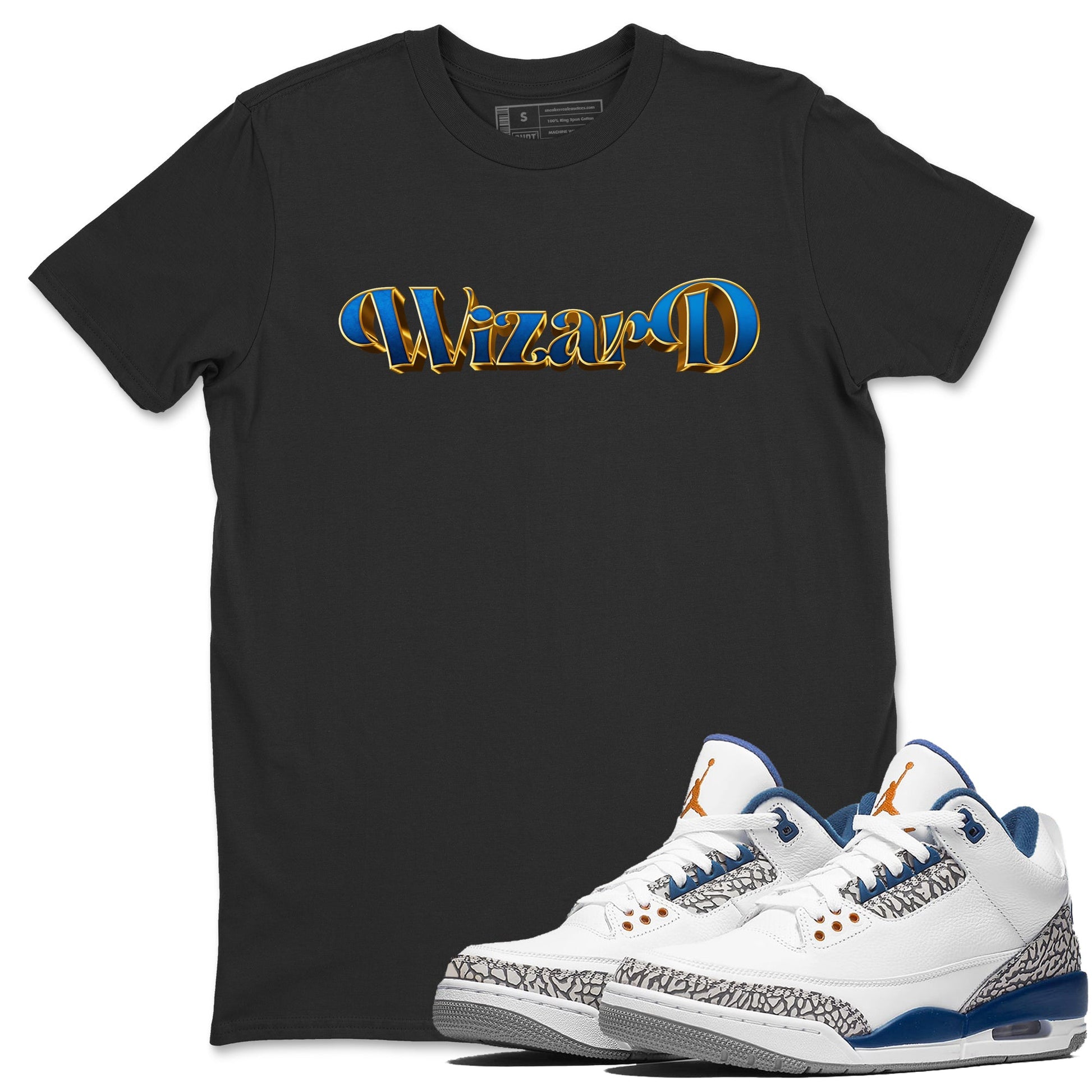 Air Jordan 3 Wizards Sneaker Match Tees Antique Typo Sneaker Tees AJ3 Wizards Drip Gear Zone Unisex Shirts Black 1