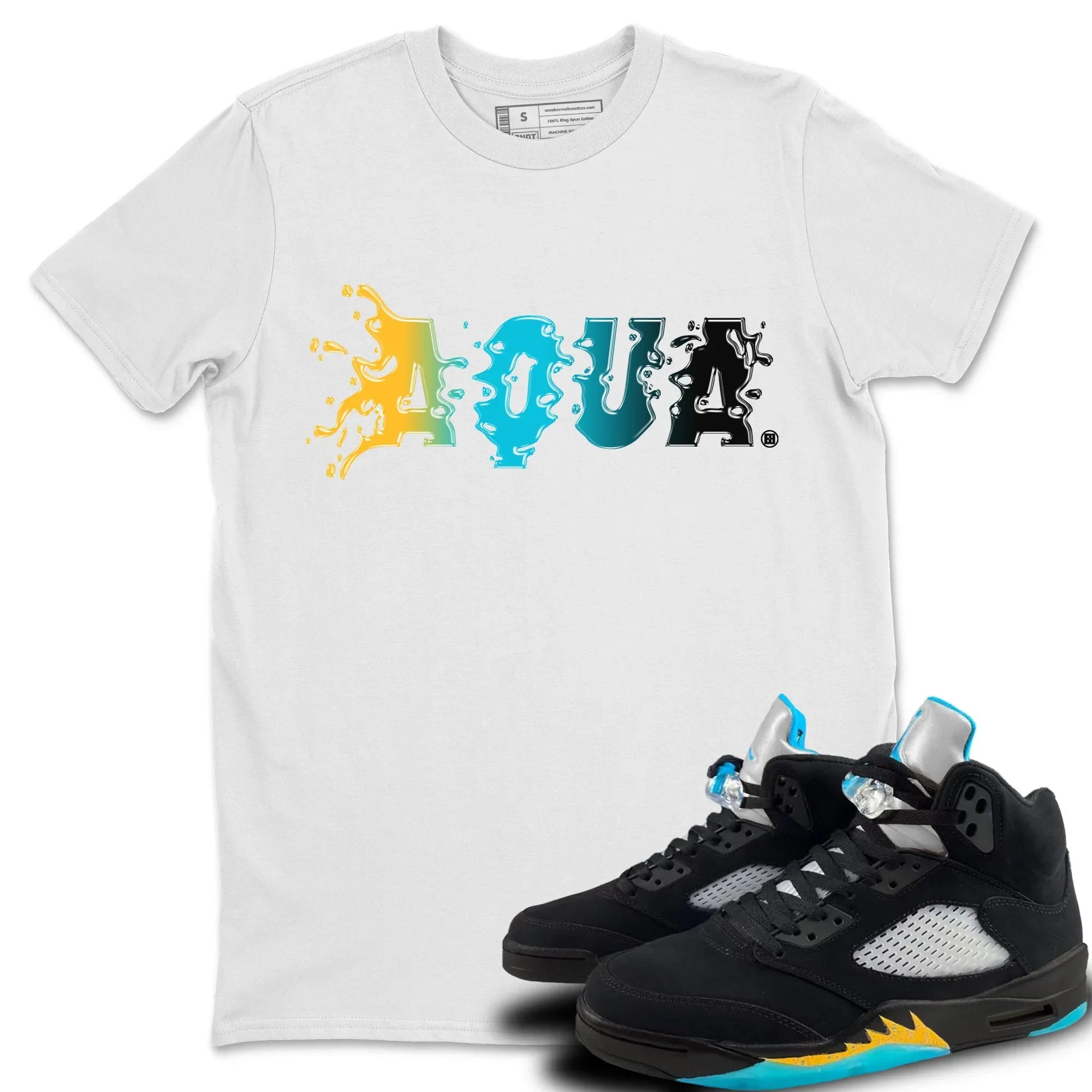 Jordan 5 Aqua Sneaker Matching T-Shirt Aqua Sneaker Tees Jordan 5 Aqua Sneaker Release Tees Crew Neck Tees