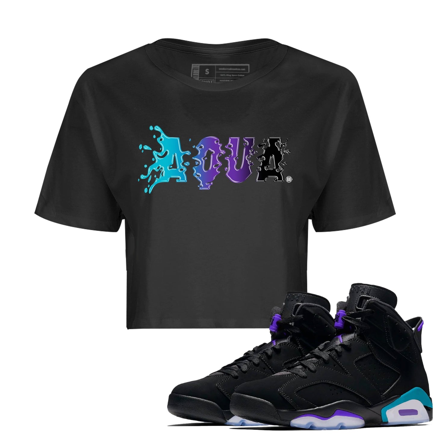 Air Jordan 6 Aqua Sneaker Match Tees Aqua Sneaker Tees AJ6 Aqua Sneaker Release T-Shirt Women's Shirts Black 1