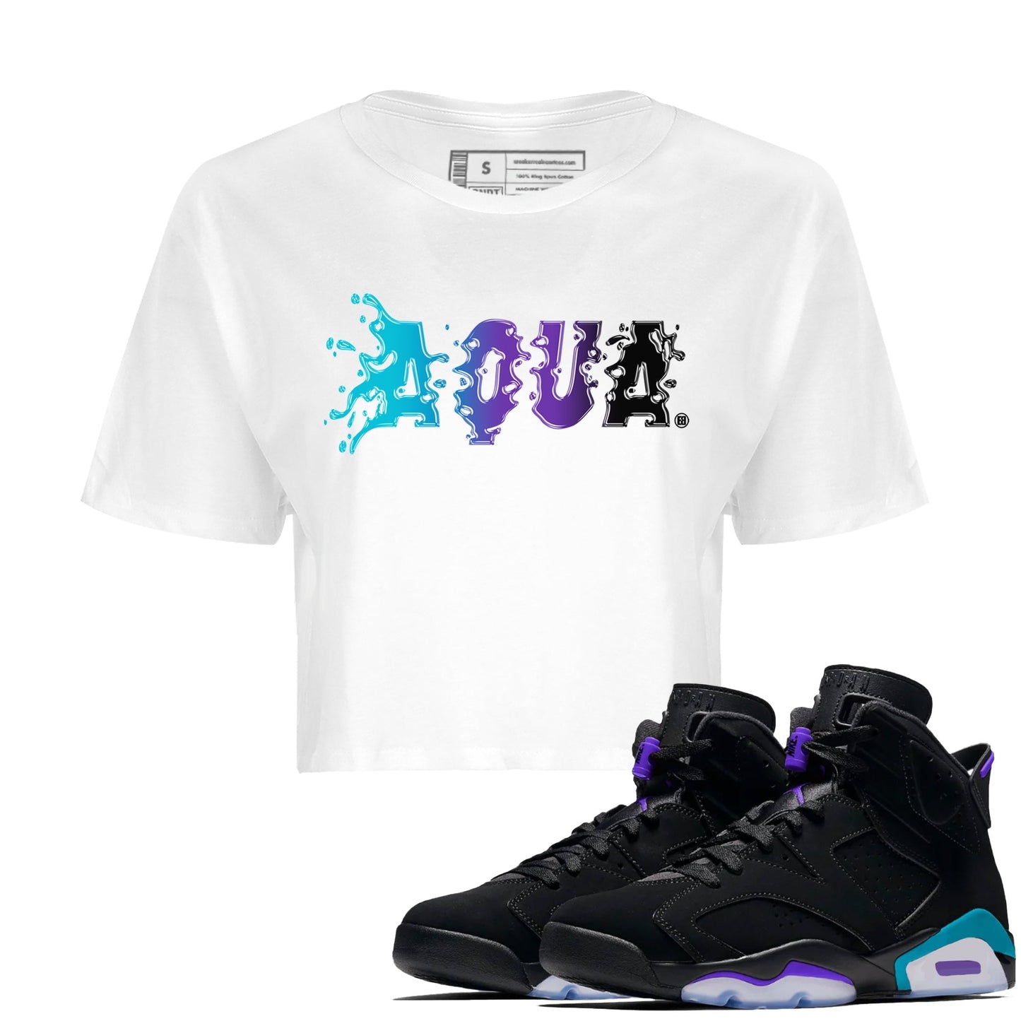 Air Jordan 6 Aqua Sneaker Match Tees Aqua Sneaker Tees AJ6 Aqua Sneaker Release T-Shirt Women's Shirts White 1