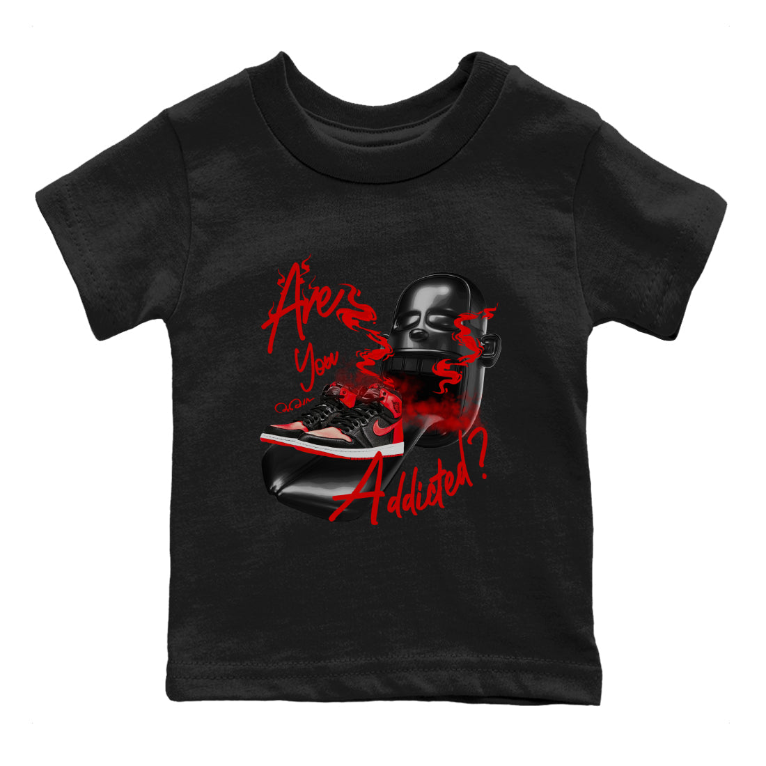 Air Jordan 1 Satin Bred Sneaker Match Tees Are You Addicted Streetwear Sneaker Shirt AJ1 Satin Bred Sneaker Release Tees Kids Shirts Black 2