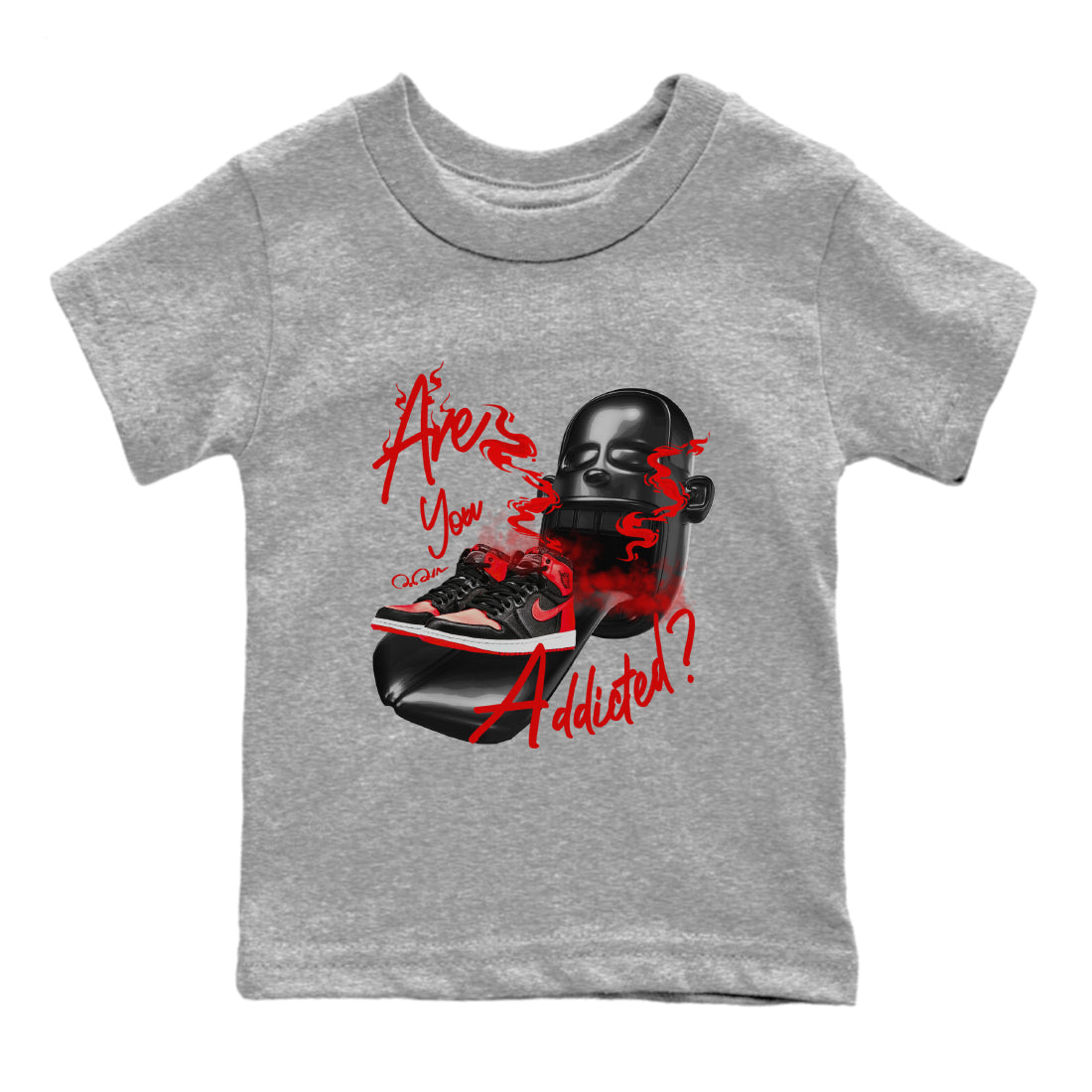 Air Jordan 1 Satin Bred Sneaker Match Tees Are You Addicted Streetwear Sneaker Shirt AJ1 Satin Bred Sneaker Release Tees Kids Shirts Heather Grey 2