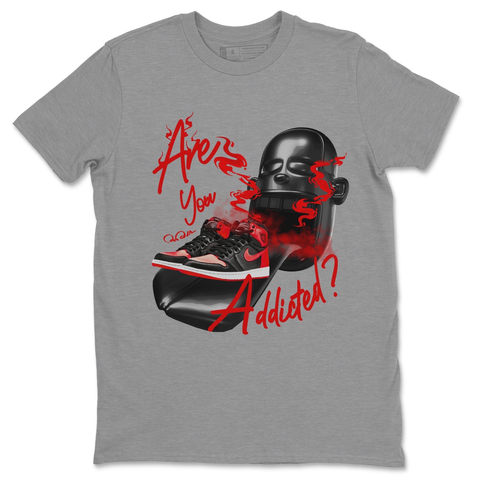 Air Jordan 1 Satin Bred Sneaker Match Tees Are You Addicted Streetwear Sneaker Shirt AJ1 Satin Bred Sneaker Release Tees Unisex Shirts Heather Grey 2
