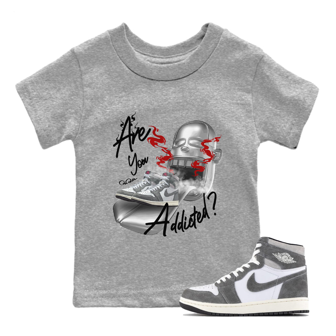 Air Jordan 1 Washed Heritage Sneaker Match Tees Are You Addicted Streetwear Sneaker Shirt AJ1 Washed Heritage Sneaker Release Tees Kids Shirts Heather Grey 1