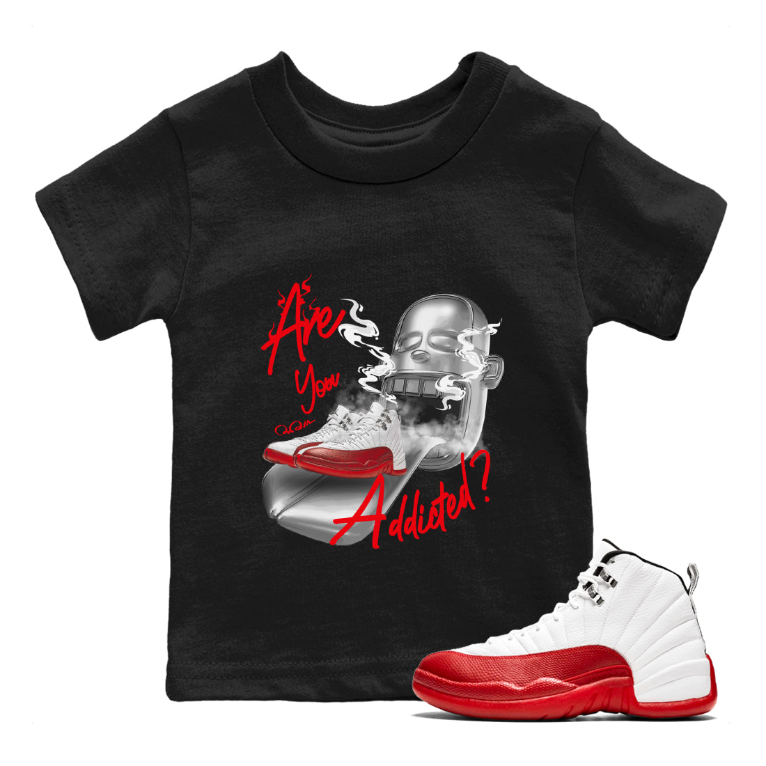 Air Jordan 12 Cherry Sneaker Match Tees Are You Addicted Streetwear Sneaker Shirt AJ12 Cherry Sneaker Release Tees Kids Shirts Black 1