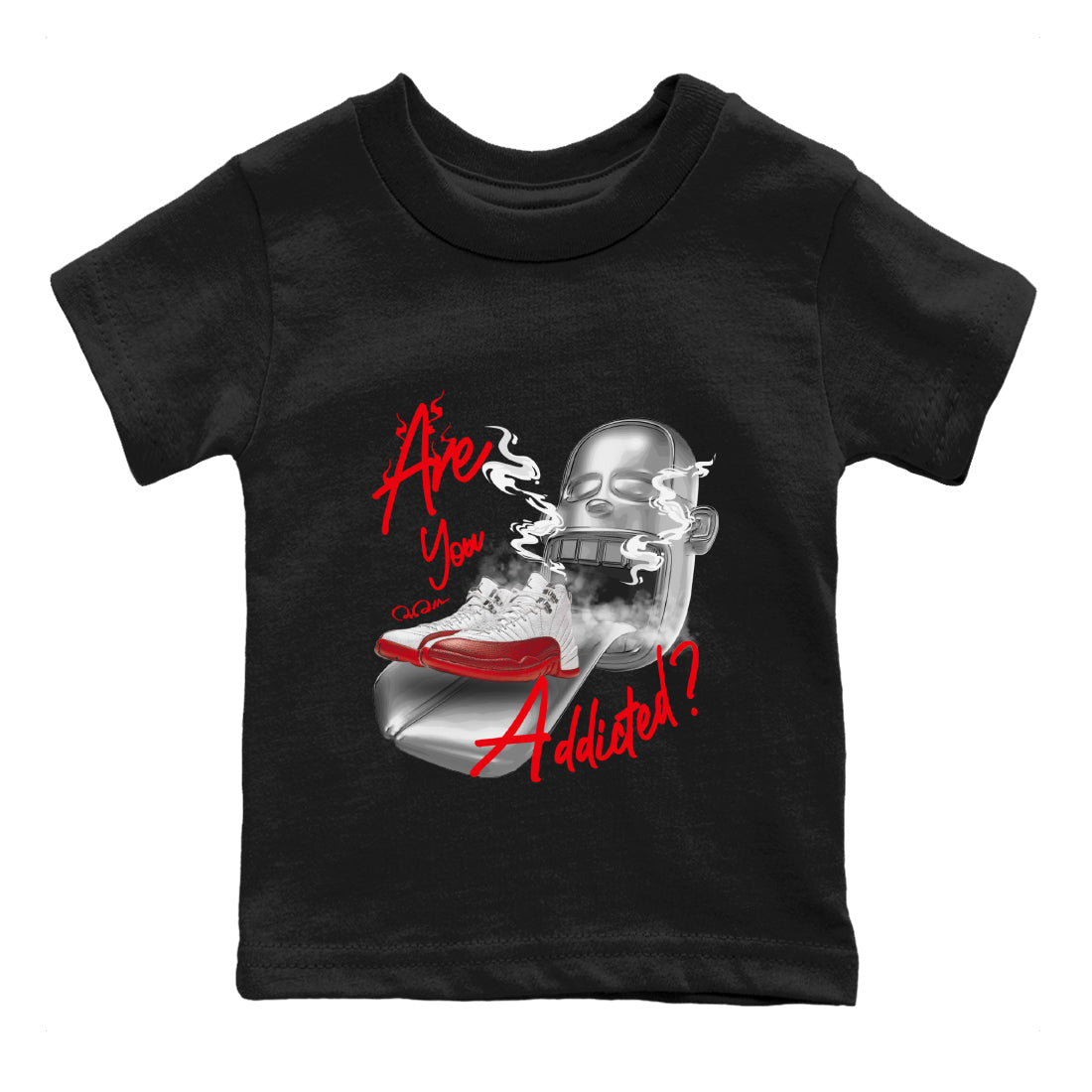 Air Jordan 12 Cherry Sneaker Match Tees Are You Addicted Streetwear Sneaker Shirt AJ12 Cherry Sneaker Release Tees Kids Shirts Black 2