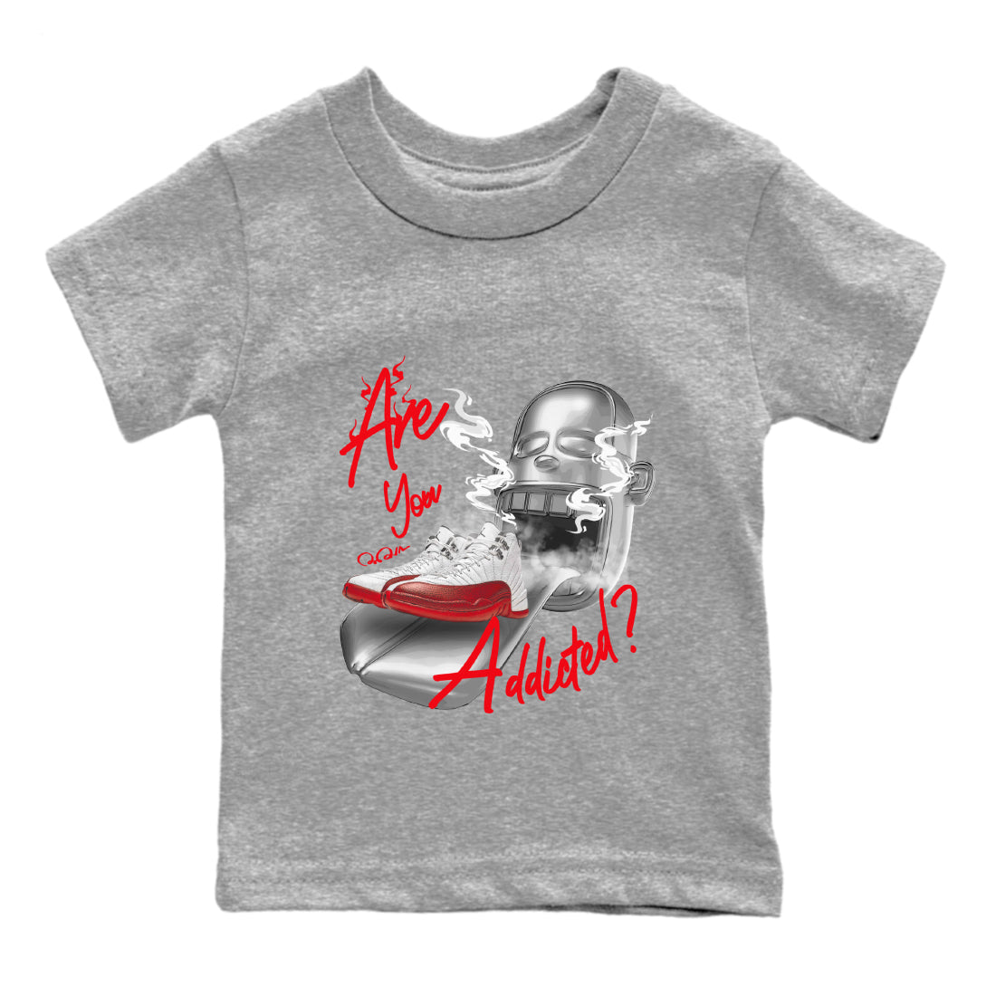 Air Jordan 12 Cherry Sneaker Match Tees Are You Addicted Streetwear Sneaker Shirt AJ12 Cherry Sneaker Release Tees Kids Shirts Heather Grey 2