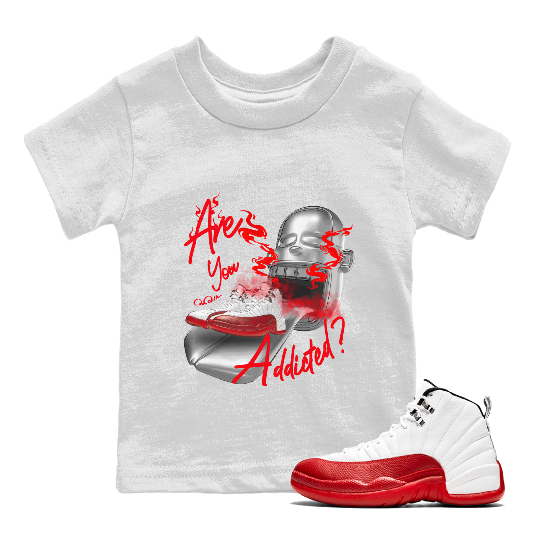 Air Jordan 12 Cherry Sneaker Match Tees Are You Addicted Streetwear Sneaker Shirt AJ12 Cherry Sneaker Release Tees Kids Shirts White 1
