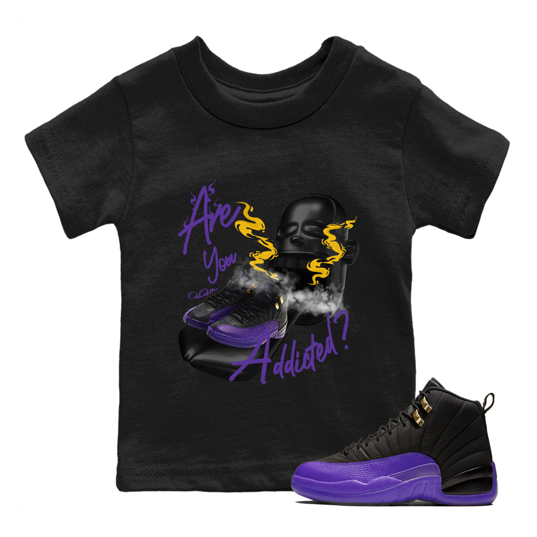 Air Jordan 12 Field Purple Sneaker Match Tees Are You Addicted Streetwear Sneaker Shirt AJ12 Field Purple Sneaker Release Tees Kids Shirts Black 1