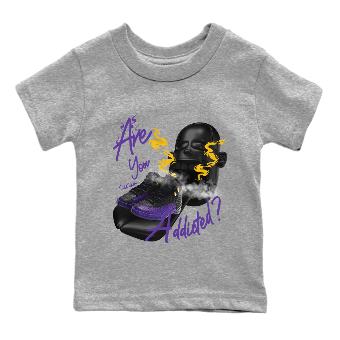 Air Jordan 12 Field Purple Sneaker Match Tees Are You Addicted Streetwear Sneaker Shirt AJ12 Field Purple Sneaker Release Tees Kids Shirts Heather Grey 2