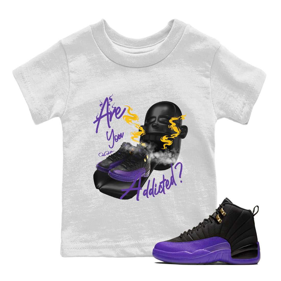 Air Jordan 12 Field Purple Sneaker Match Tees Are You Addicted Streetwear Sneaker Shirt AJ12 Field Purple Sneaker Release Tees Kids Shirts White 1