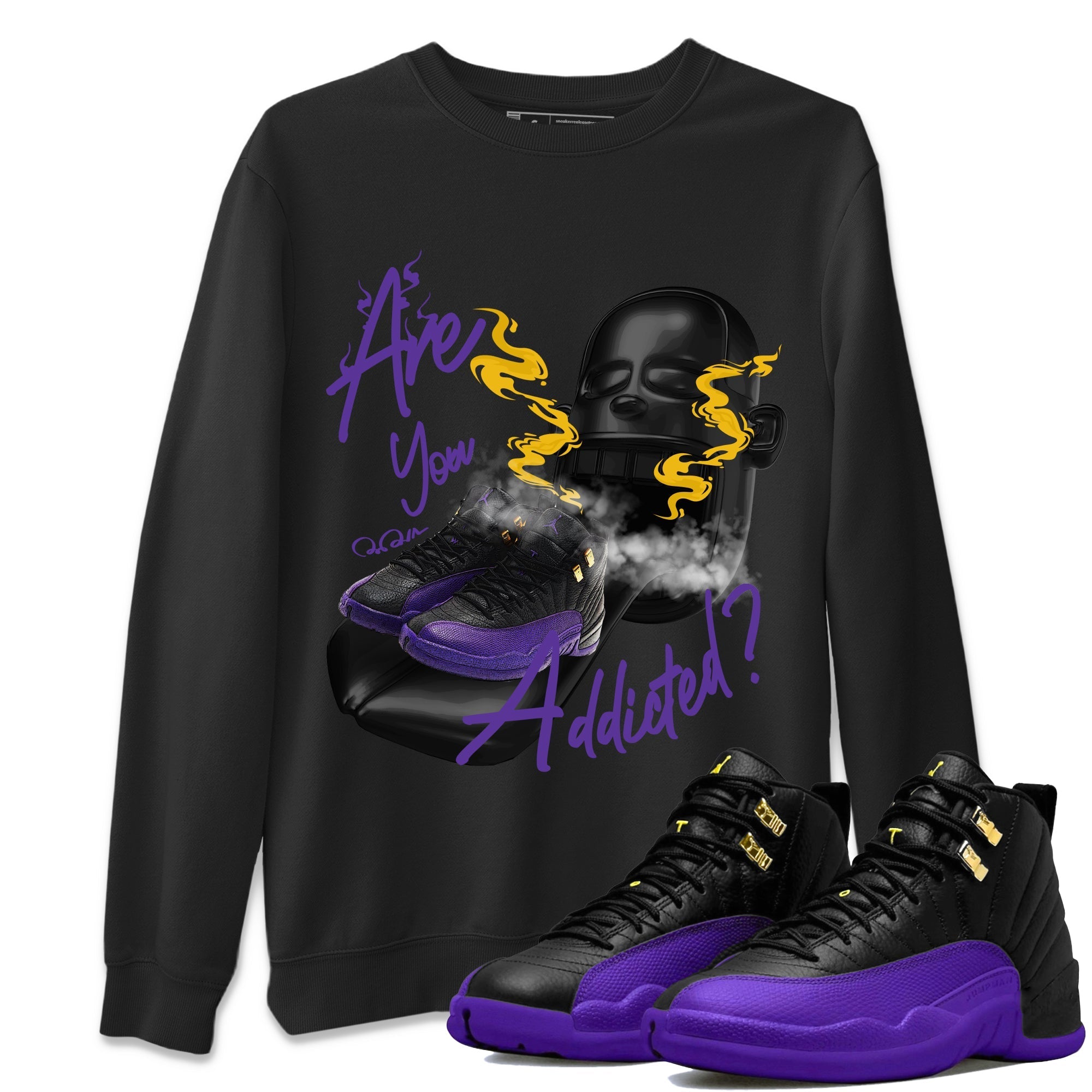 Air Jordan 12 Field Purple Sneaker Match Tees Are You Addicted Streetwear Sneaker Shirt AJ12 Field Purple Sneaker Release Tees Unisex Shirts Black 1