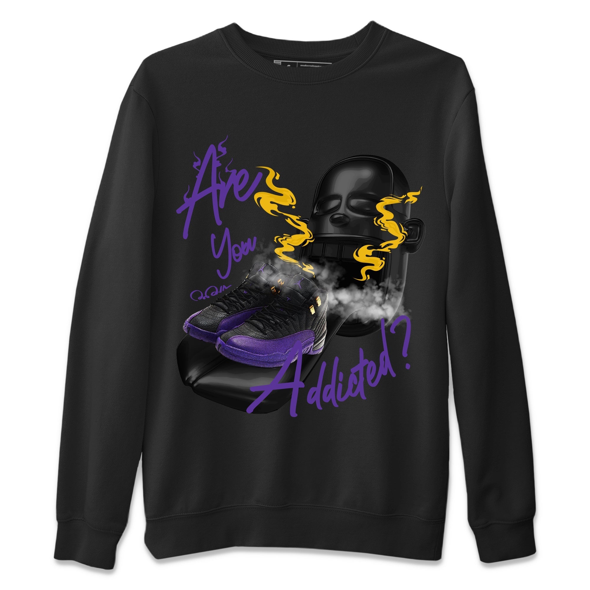 Air Jordan 12 Field Purple Sneaker Match Tees Are You Addicted Streetwear Sneaker Shirt AJ12 Field Purple Sneaker Release Tees Unisex Shirts Black 2