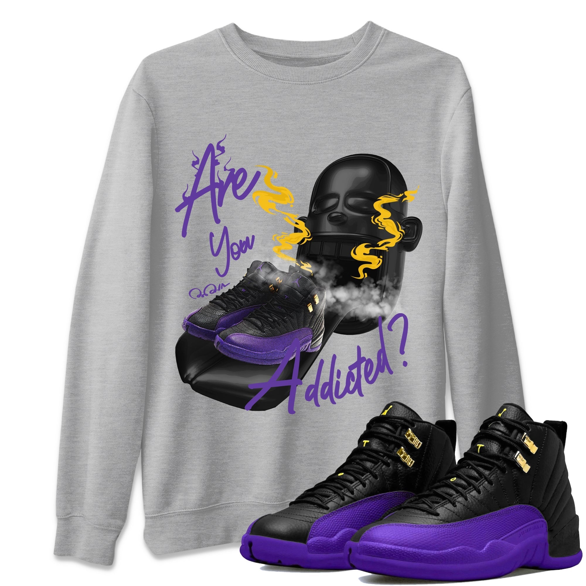 Air Jordan 12 Field Purple Sneaker Match Tees Are You Addicted Streetwear Sneaker Shirt AJ12 Field Purple Sneaker Release Tees Unisex Shirts Heather Grey 1