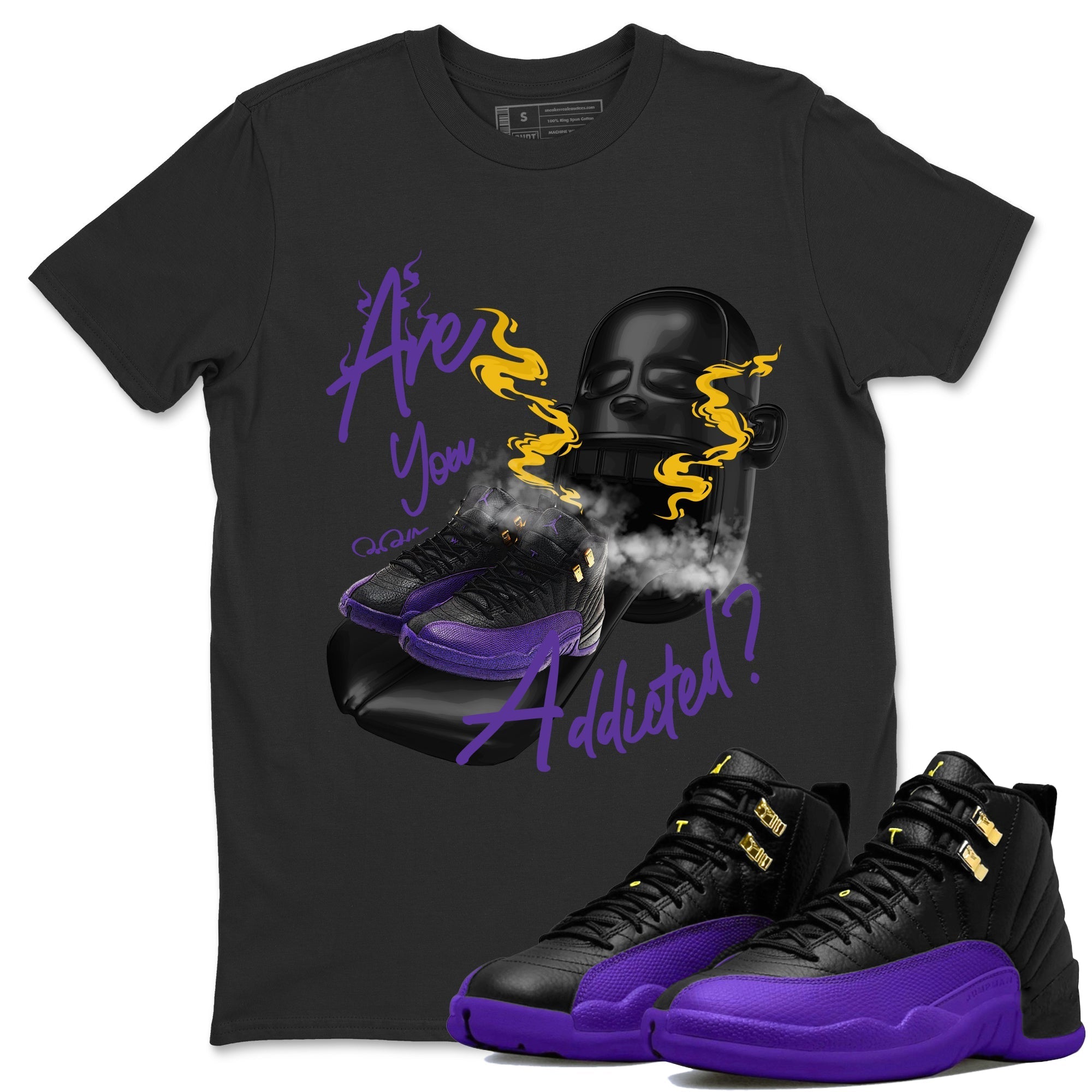 Air Jordan 12 Field Purple Sneaker Match Tees Are You Addicted Streetwear Sneaker Shirt AJ12 Field Purple Sneaker Release Tees Unisex Shirts Black 1