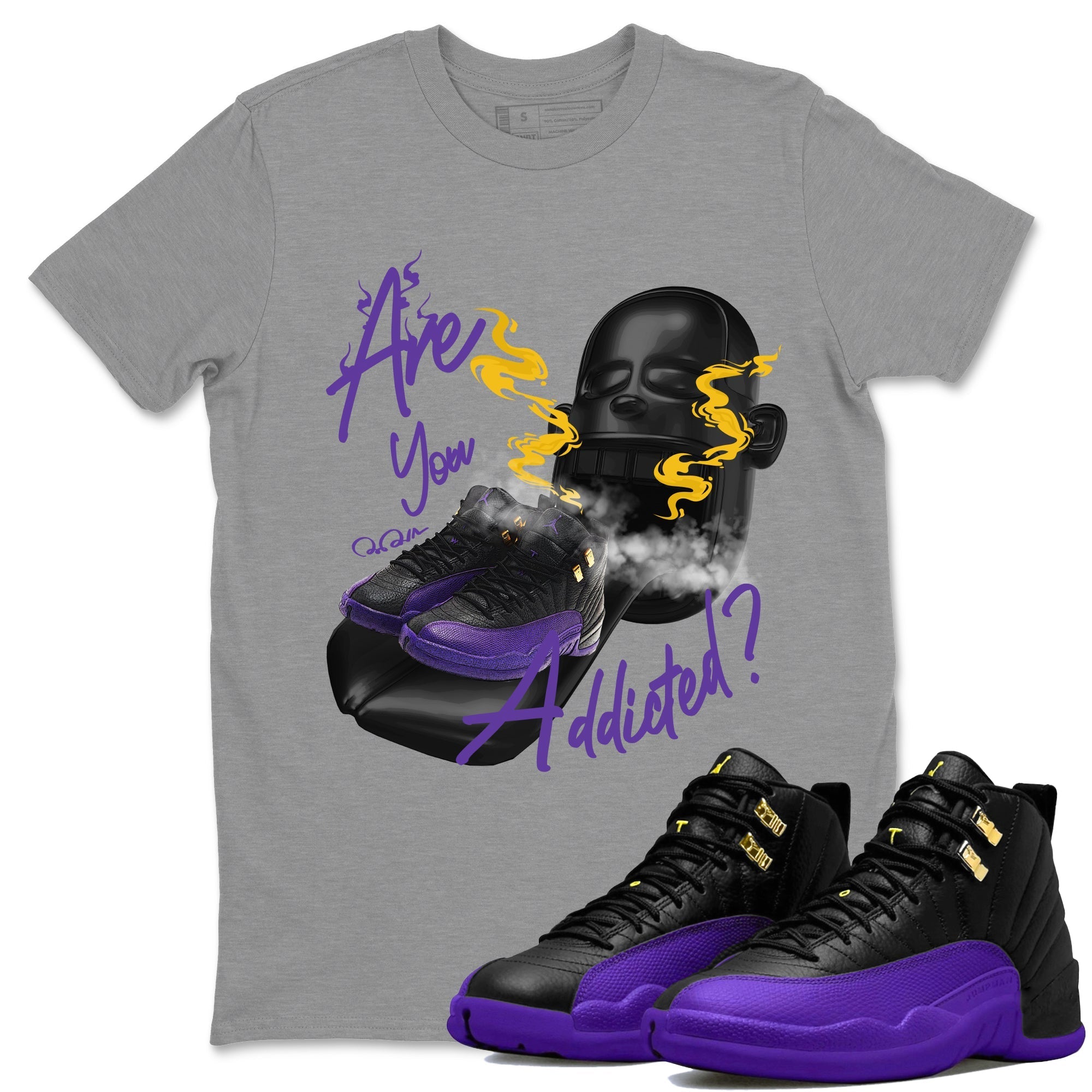 Air Jordan 12 Field Purple Sneaker Match Tees Are You Addicted Streetwear Sneaker Shirt AJ12 Field Purple Sneaker Release Tees Unisex Shirts Heather Grey 1