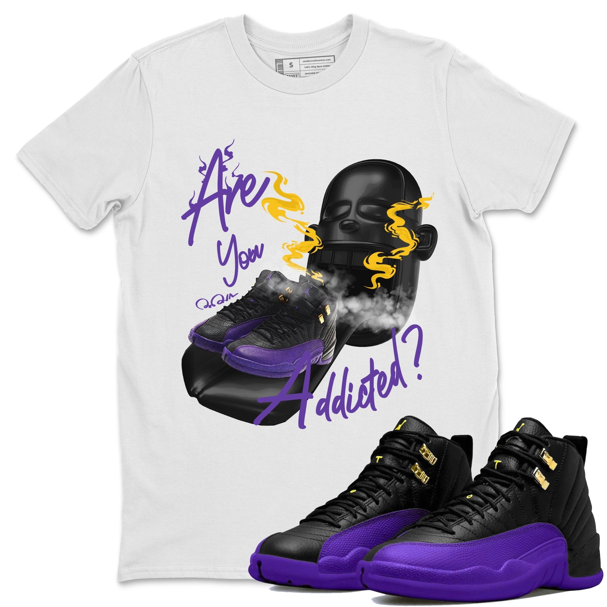 Air Jordan 12 Field Purple Sneaker Match Tees Are You Addicted Streetwear Sneaker Shirt AJ12 Field Purple Sneaker Release Tees Unisex Shirts White 1