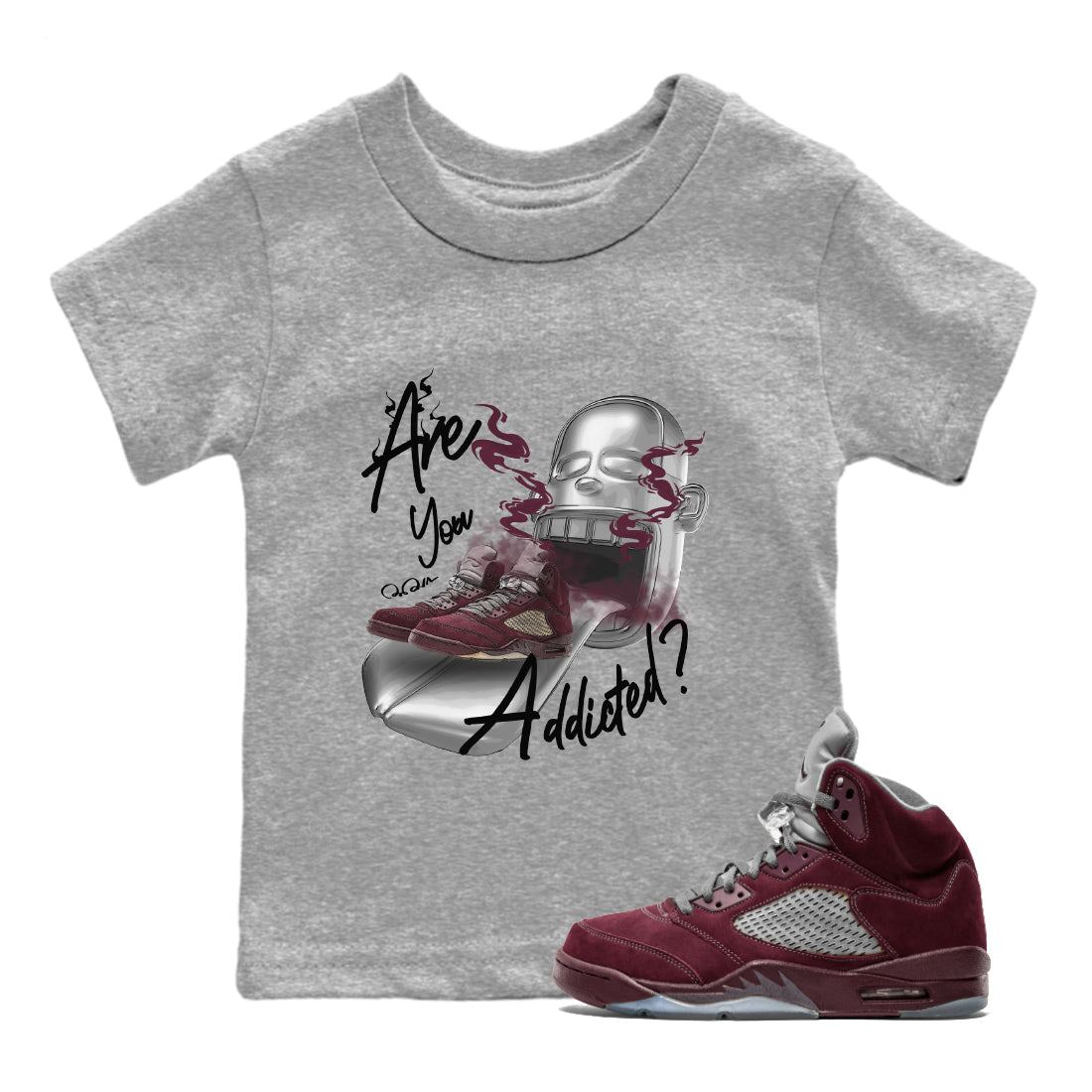 Air Jordan 5 Burgundy Sneaker Match Tees Are You Addicted Streetwear Sneaker Shirt AJ5 Burgundy Sneaker Release Tees Kids Shirts Heather Grey 1