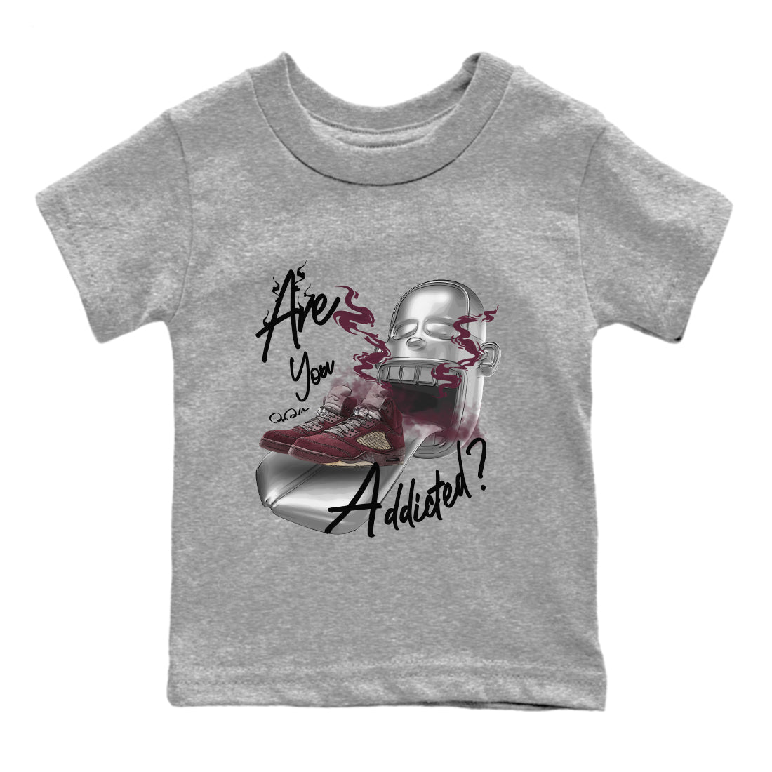 Air Jordan 5 Burgundy Sneaker Match Tees Are You Addicted Streetwear Sneaker Shirt AJ5 Burgundy Sneaker Release Tees Kids Shirts Heather Grey 2