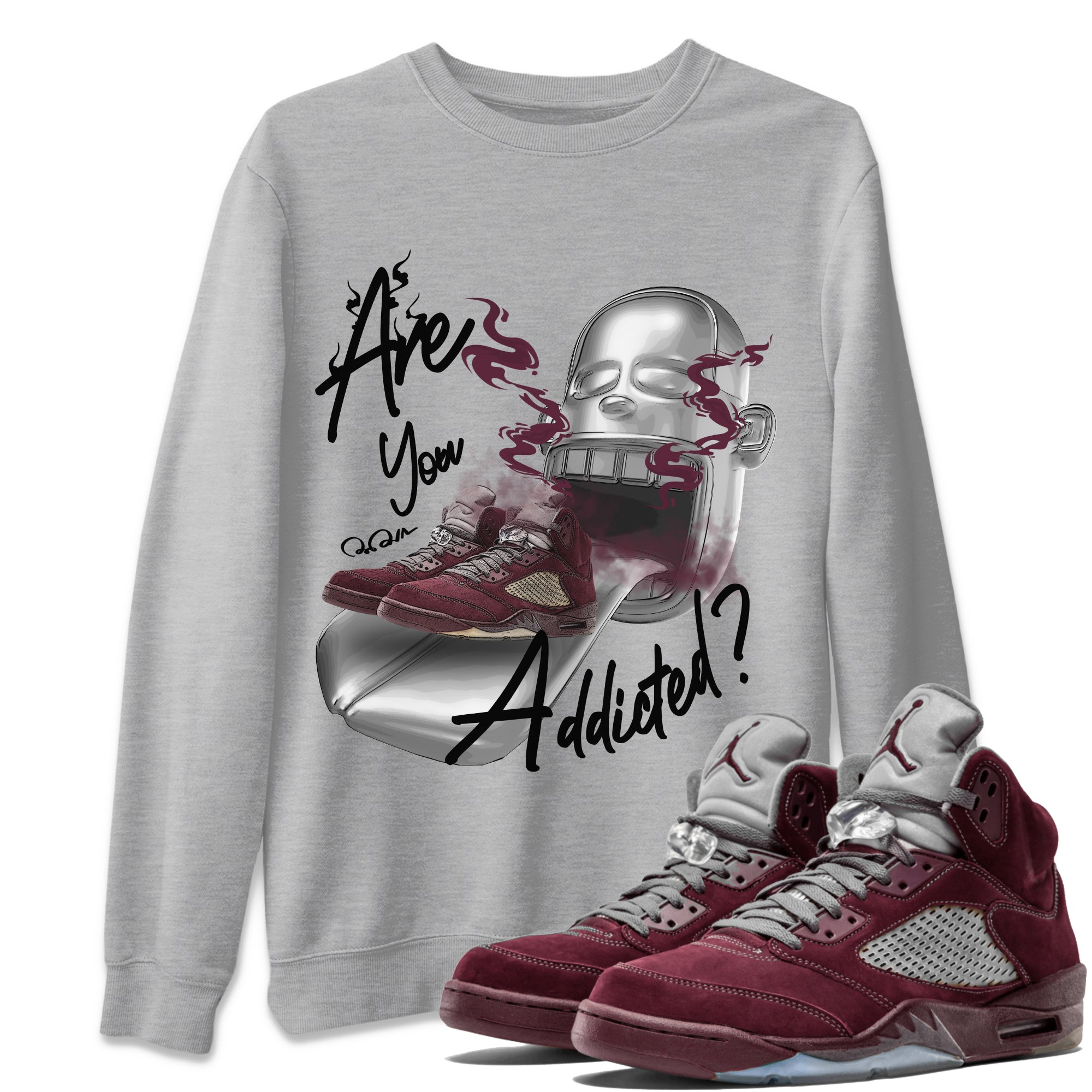 Air Jordan 5 Burgundy Sneaker Match Tees Are You Addicted Streetwear Sneaker Shirt AJ5 Burgundy Sneaker Release Tees Unisex Shirts Heather Grey 1