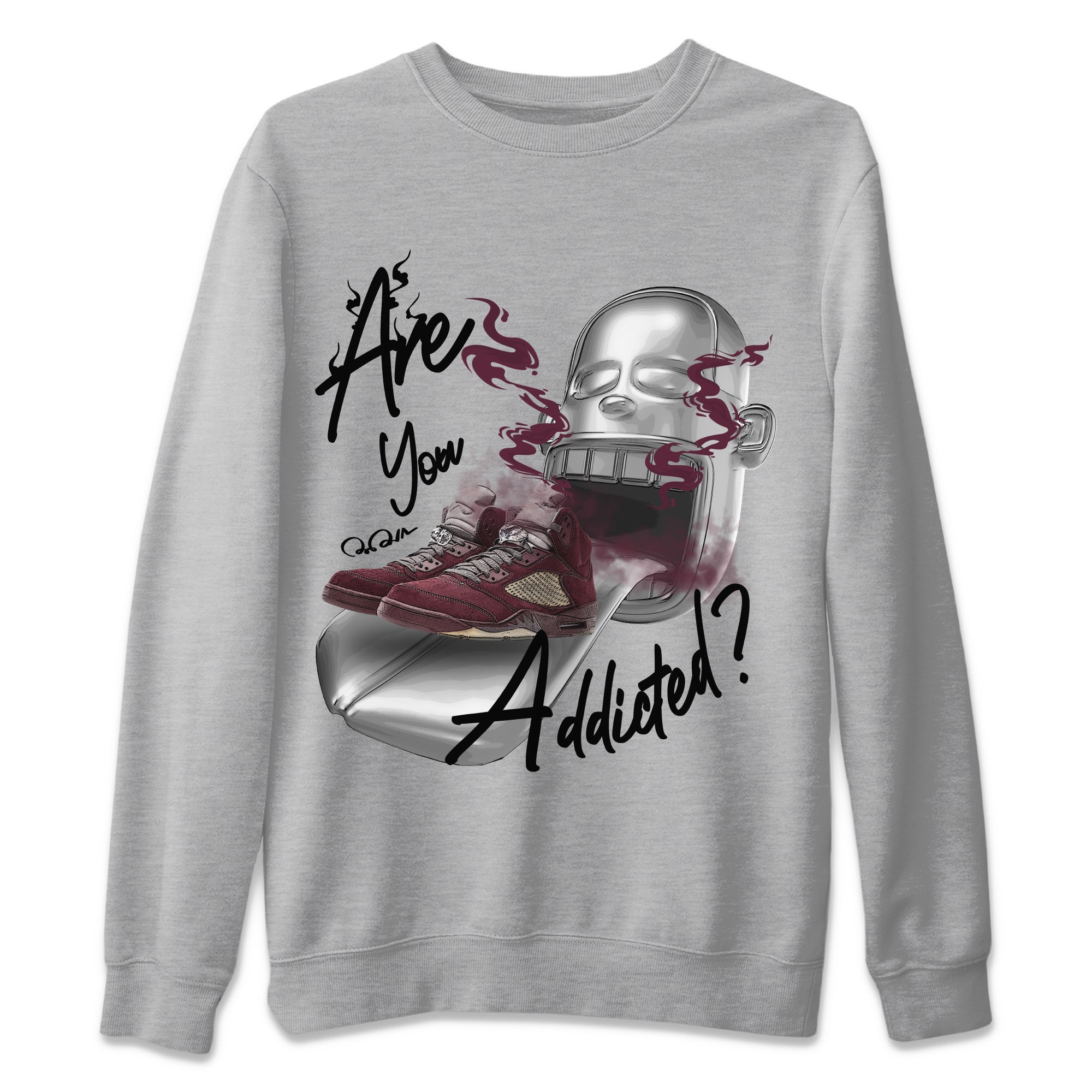 Air Jordan 5 Burgundy Sneaker Match Tees Are You Addicted Streetwear Sneaker Shirt AJ5 Burgundy Sneaker Release Tees Unisex Shirts Heather Grey 2