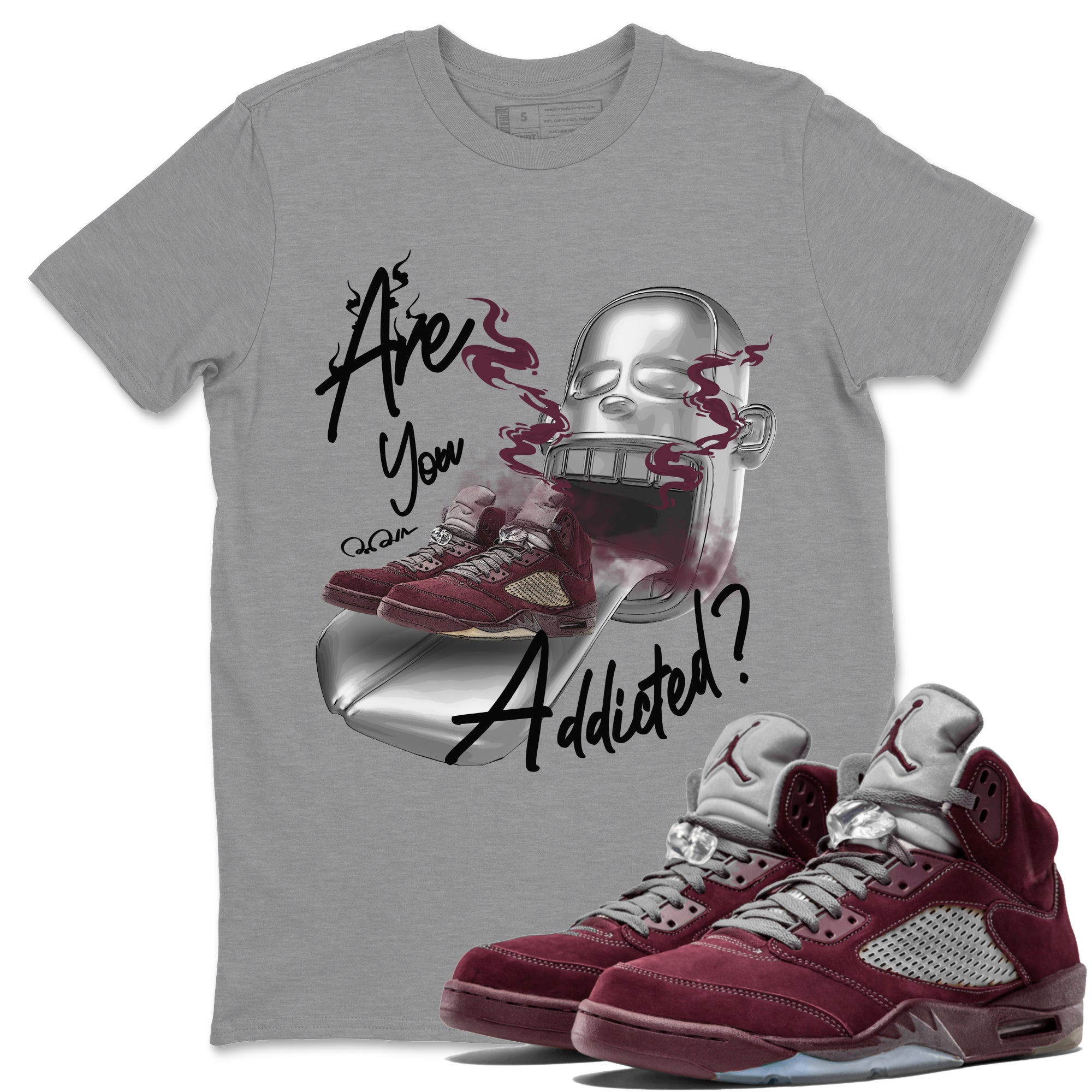 Air Jordan 5 Burgundy Sneaker Match Tees Are You Addicted Streetwear Sneaker Shirt AJ5 Burgundy Sneaker Release Tees Unisex Shirts Heather Grey 1